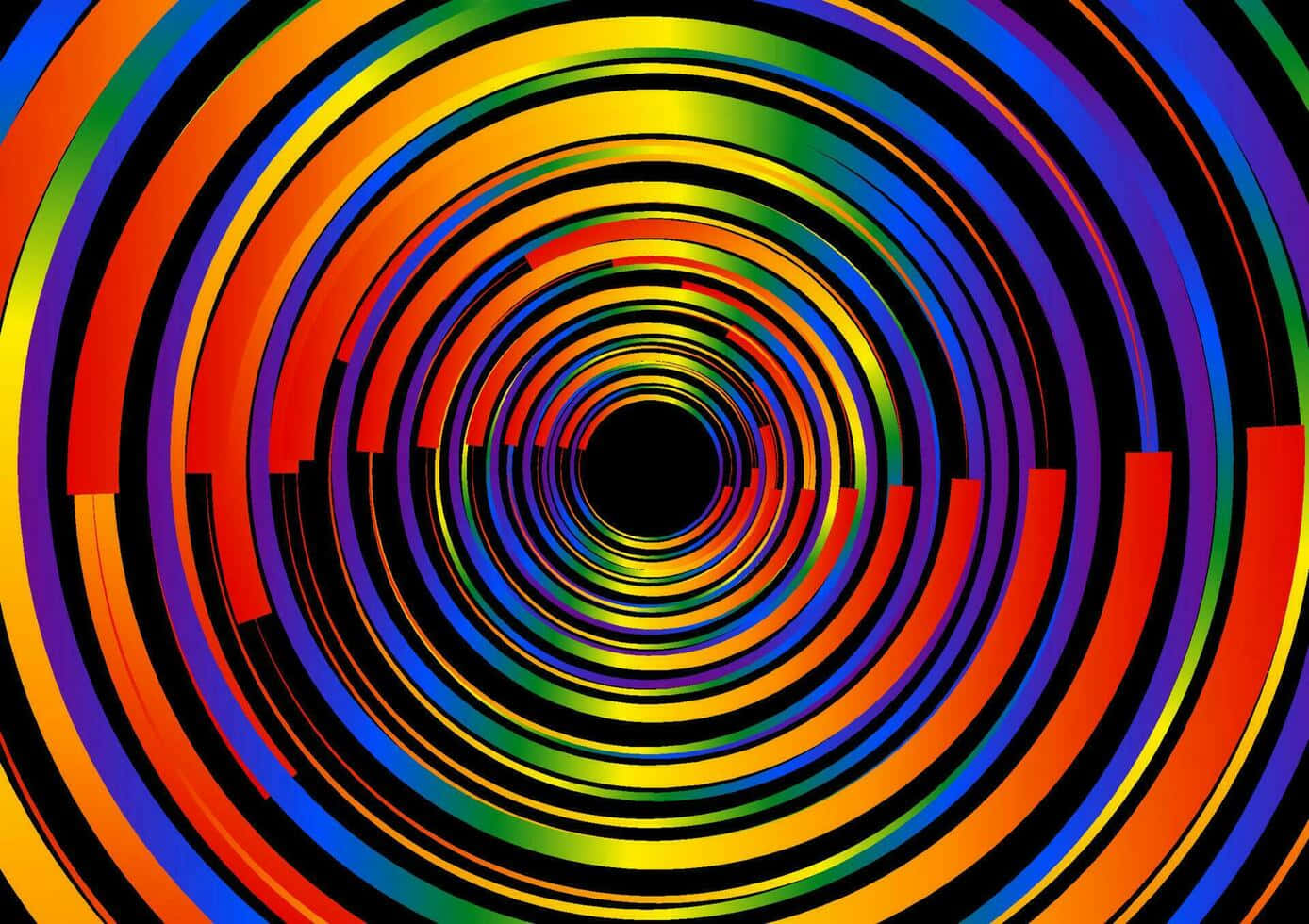 vibrant rainbow tunnel illusion, concentric rainbow rings, black center, HD Desktop Wallpaper