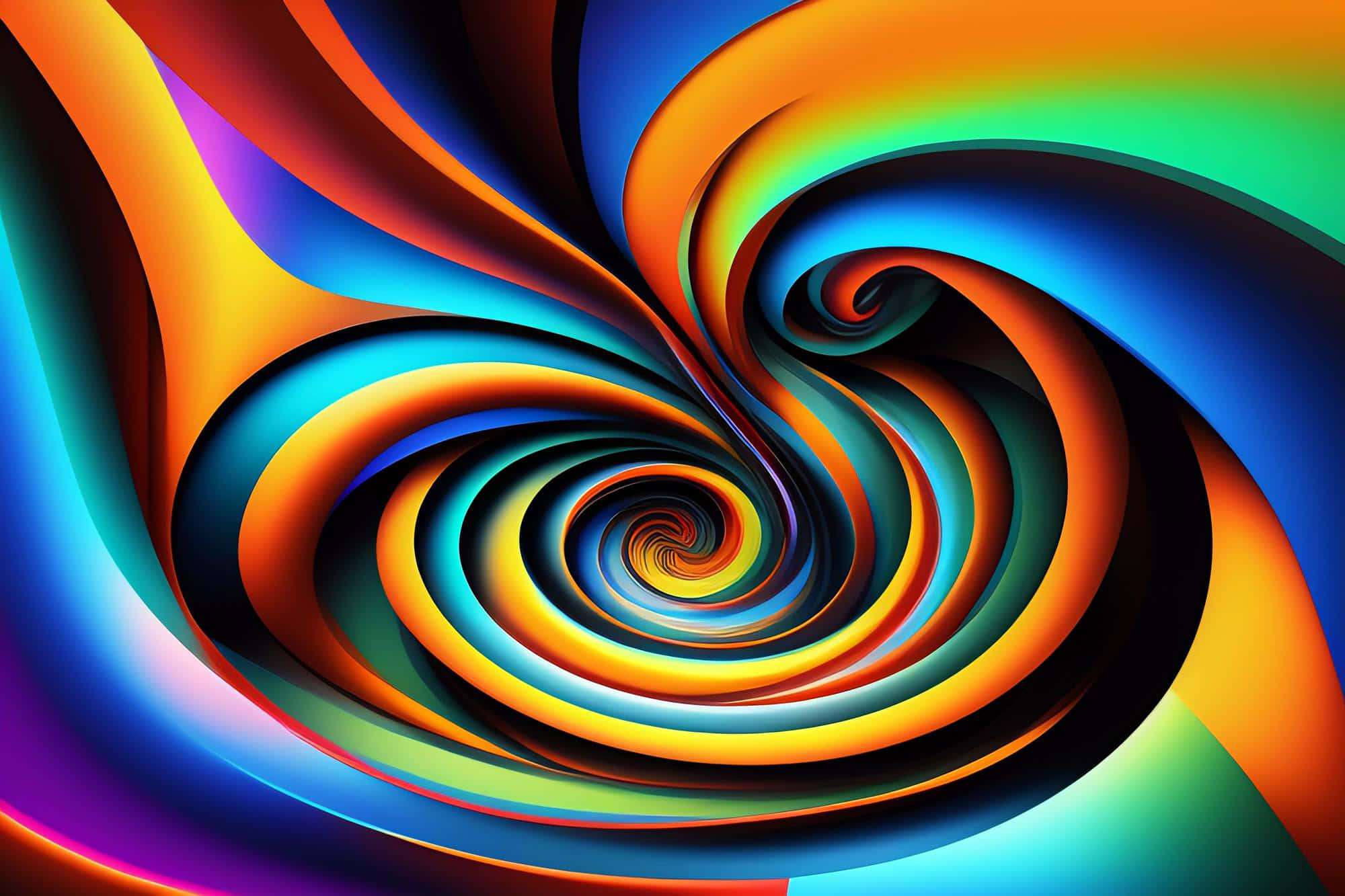 vibrant spiral illusion, rainbow-colored ribbons, hypnotic vortex, Full HD Desktop Wallpaper