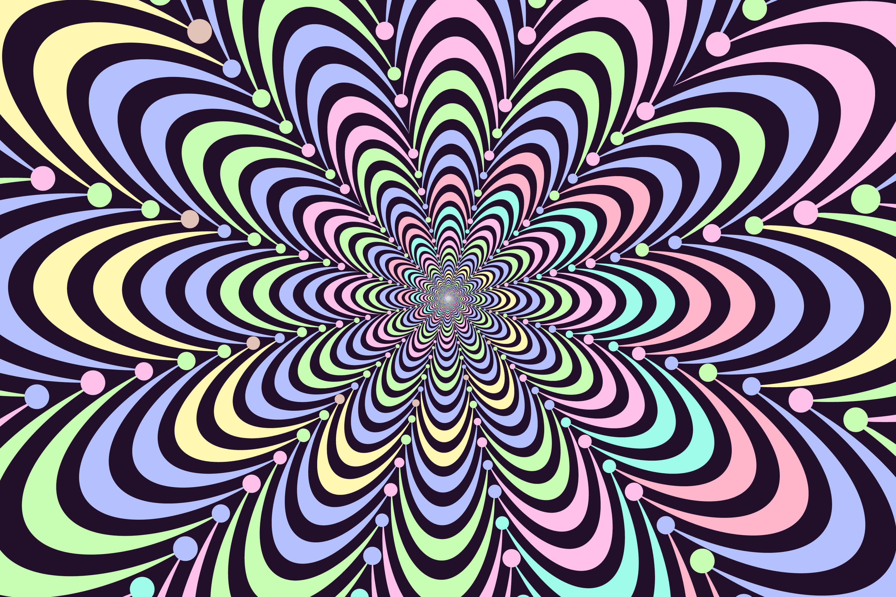 psychedelic floral illusion, psychedelic swirls, hypnotic tunnel, 2K Desktop Wallpaper