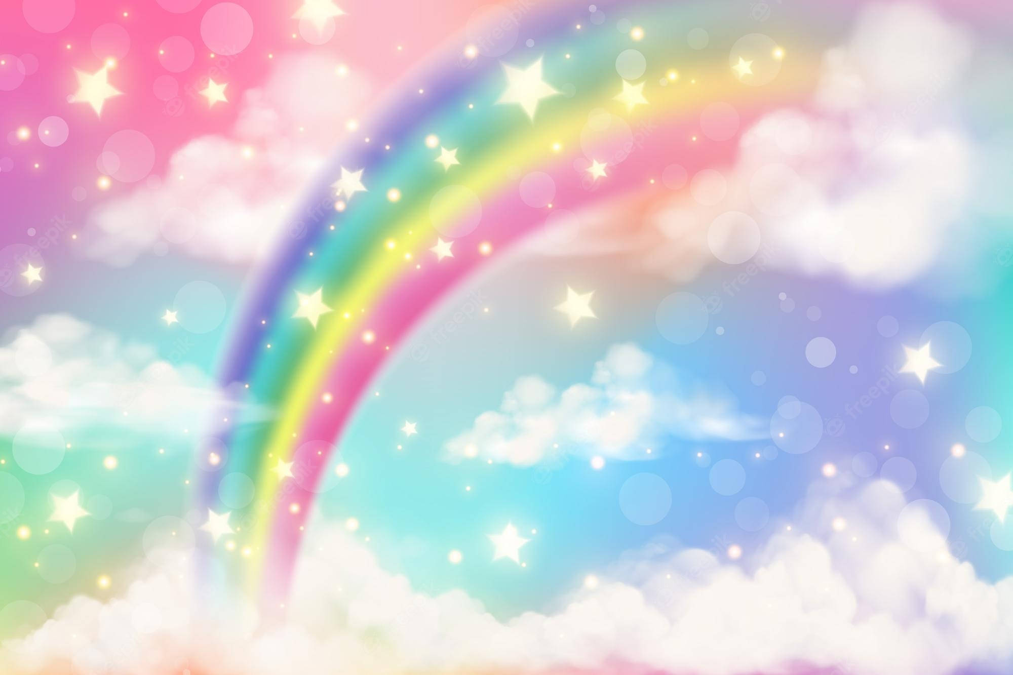 fantasy pastel rainbow, pastel sky, glowing stars, Full HD Desktop Wallpaper