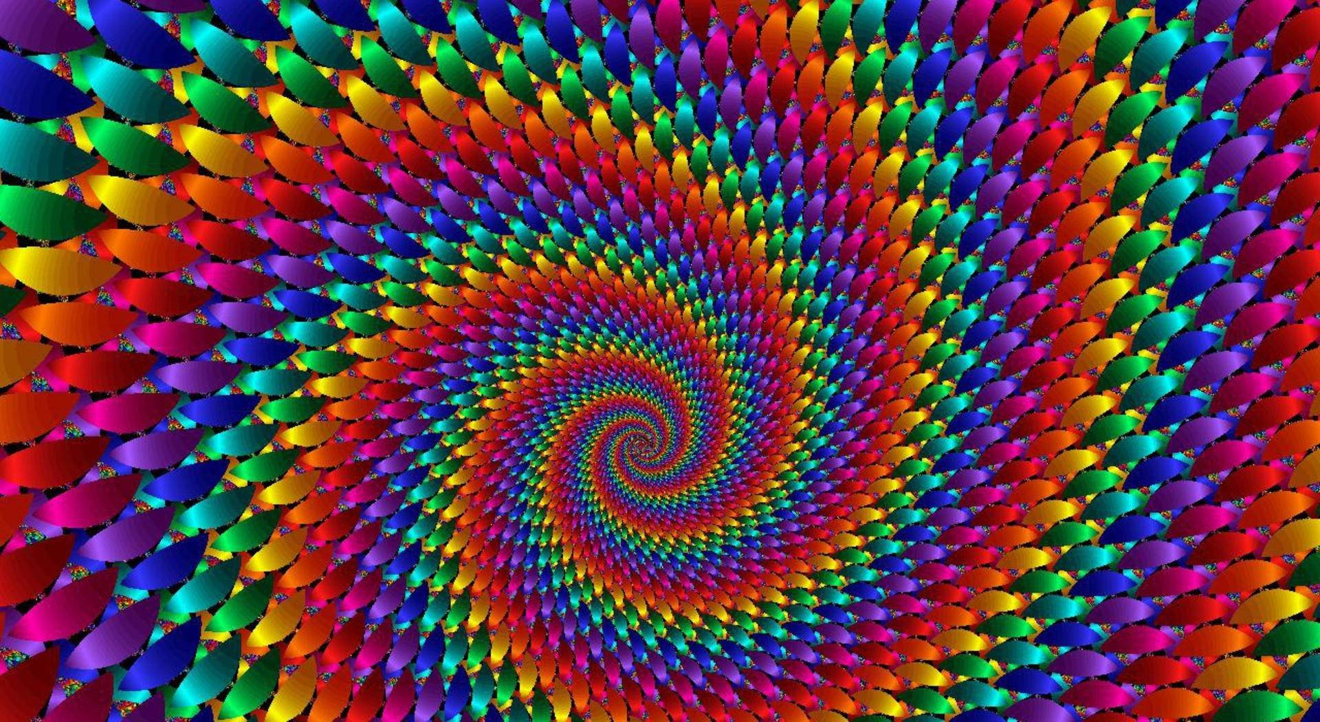 rainbow spiral, optical art, teardrop shapes, Full HD Desktop Wallpaper