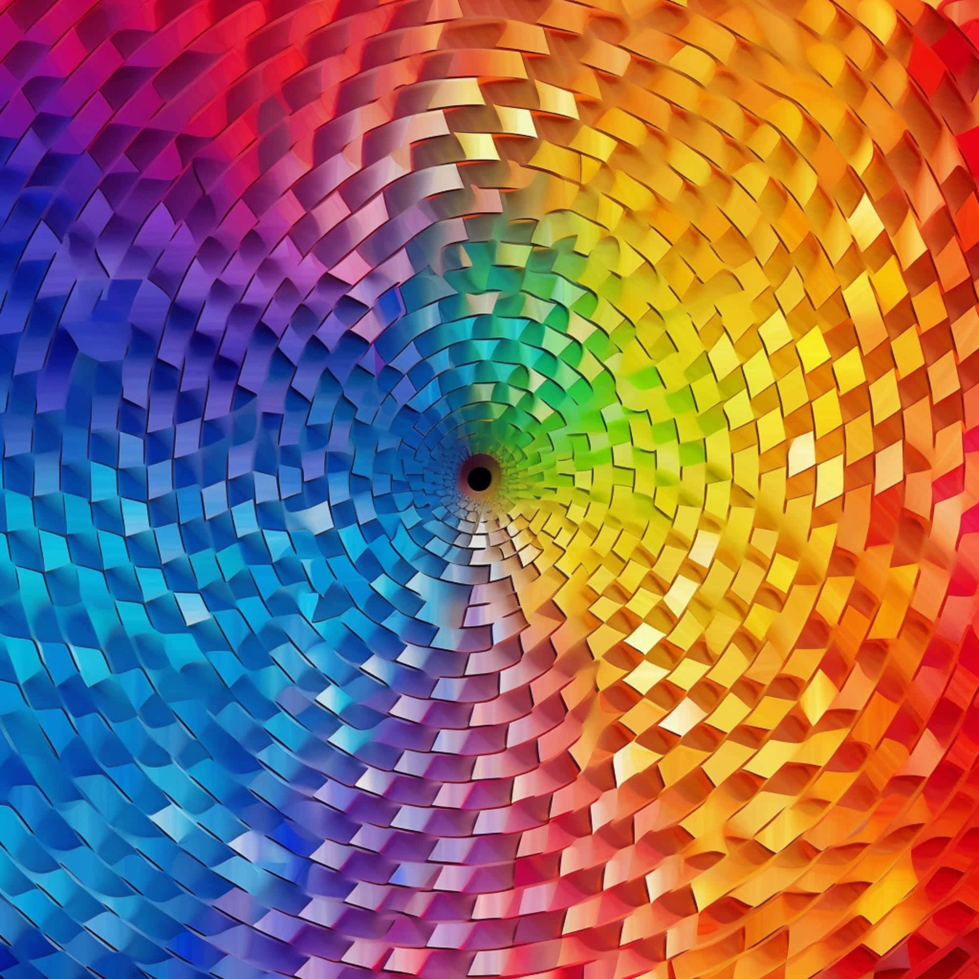 Spiral Rainbow Illusion, rainbow-colored geometric tiles, dark central vortex, Full HD Desktop Wallpaper