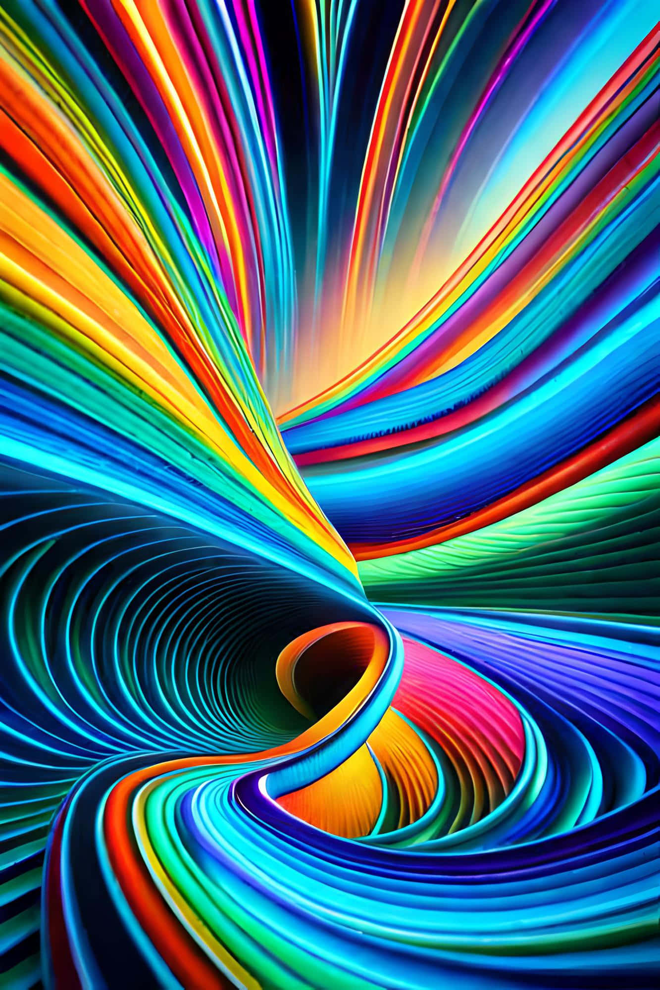 vibrant rainbow swirl illusion, neon ribbons, glowing tunnel, Full HD Phone Wallpaper