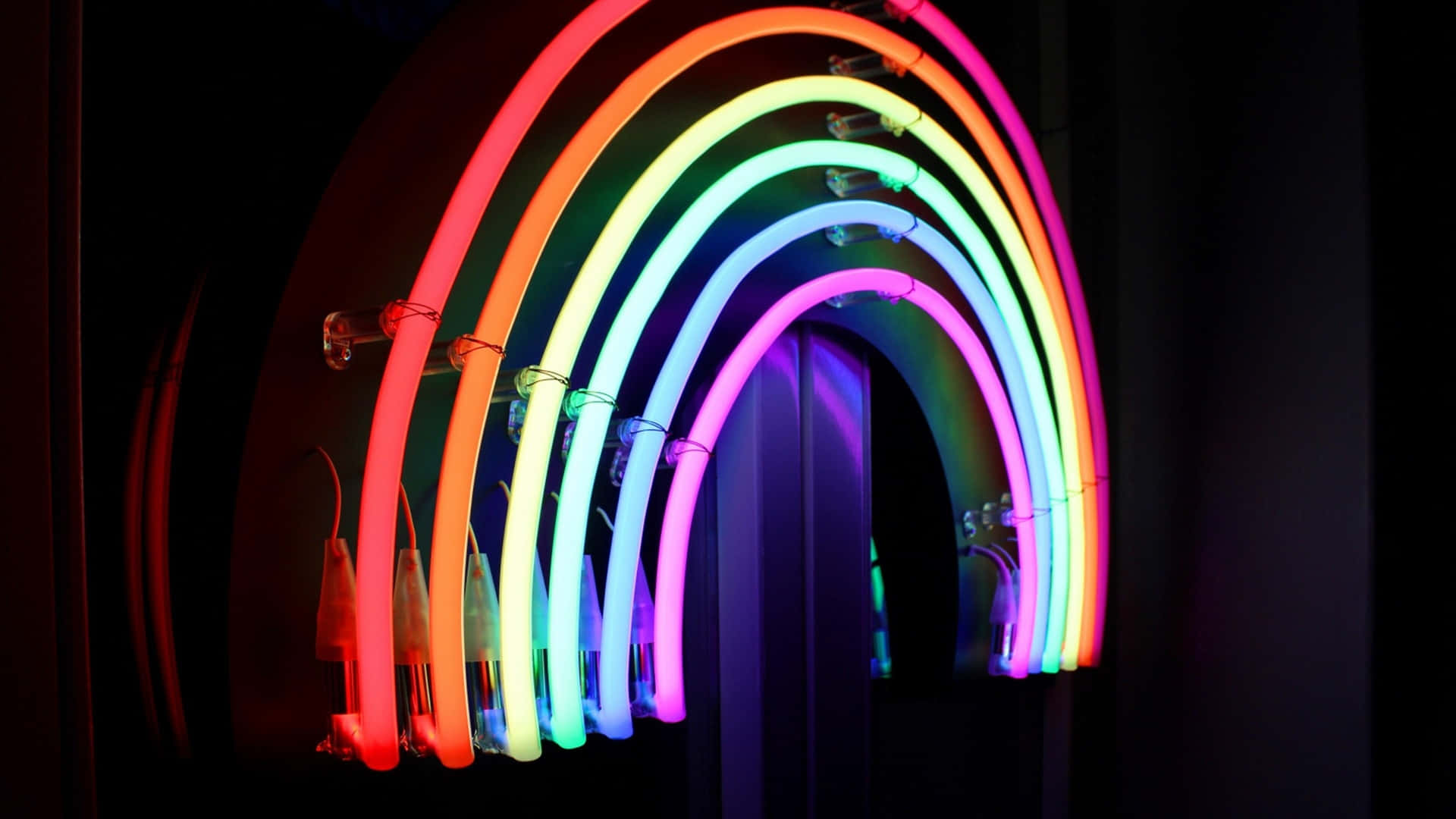 neon rainbow, vibrant multi-colored, dark background, Full HD Desktop Wallpaper