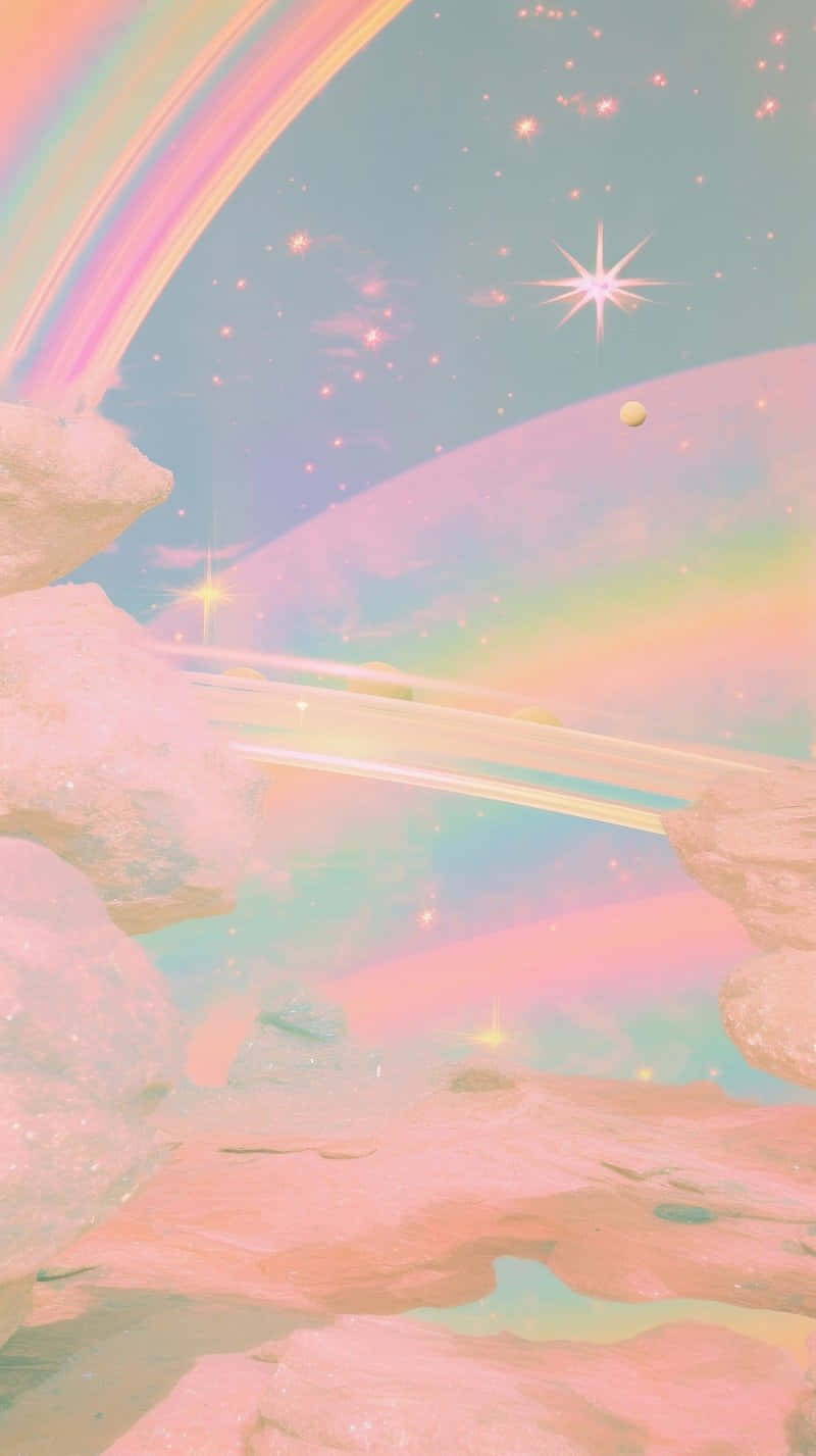pastel rainbow skyline aesthetic, vibrant rainbow, glowing rocks, HD Phone Wallpaper
