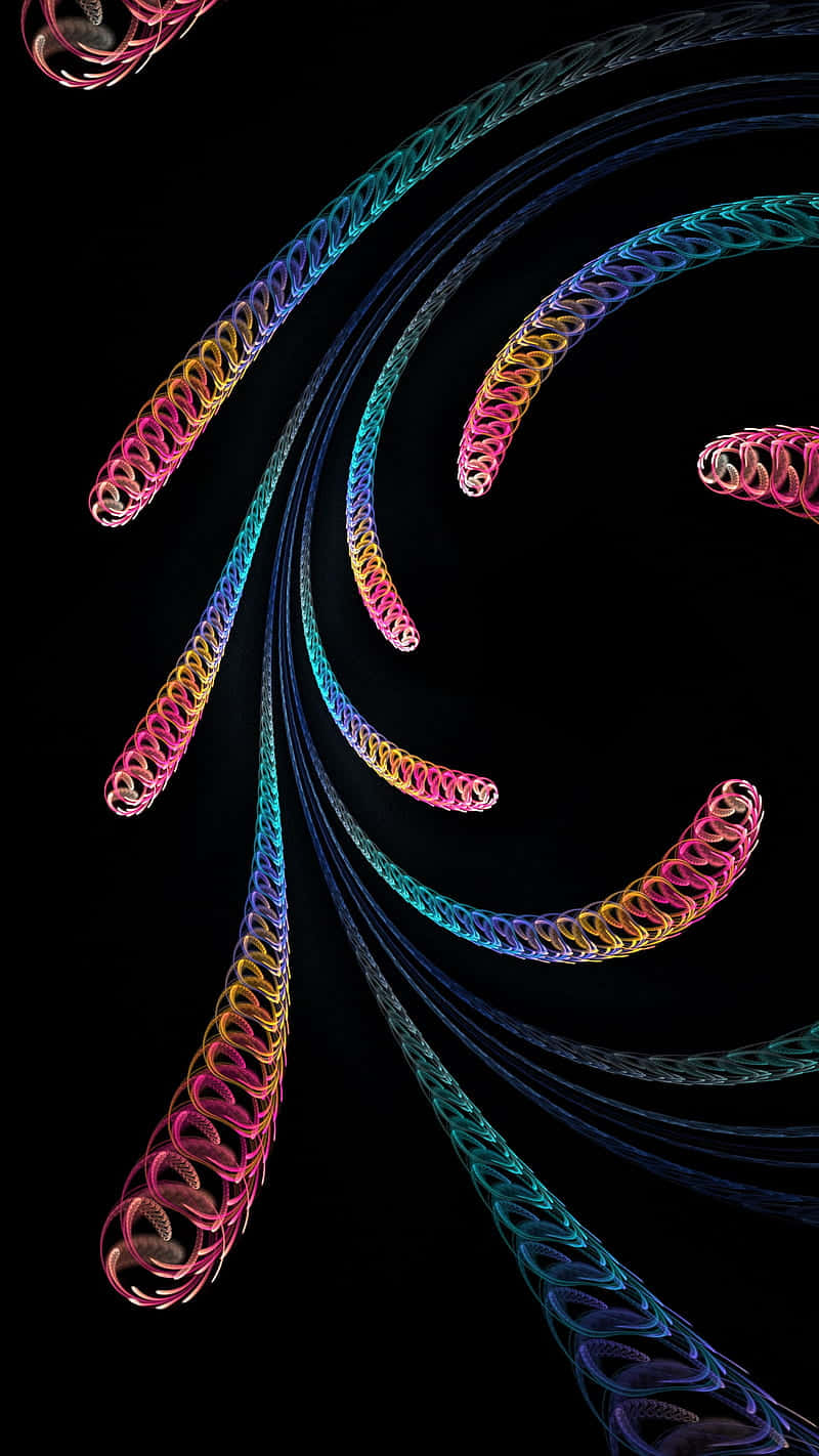 rainbow-colored spiral ribbons, stark black background, mesmerizing digital artwork, HD Phone Wallpaper