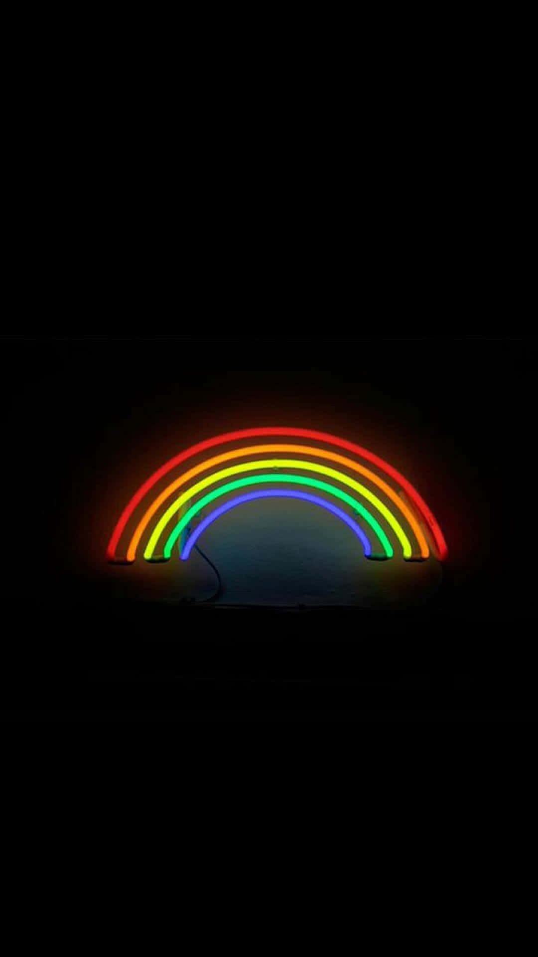 neon rainbow, pitch black background, glowing, Full HD Phone Wallpaper