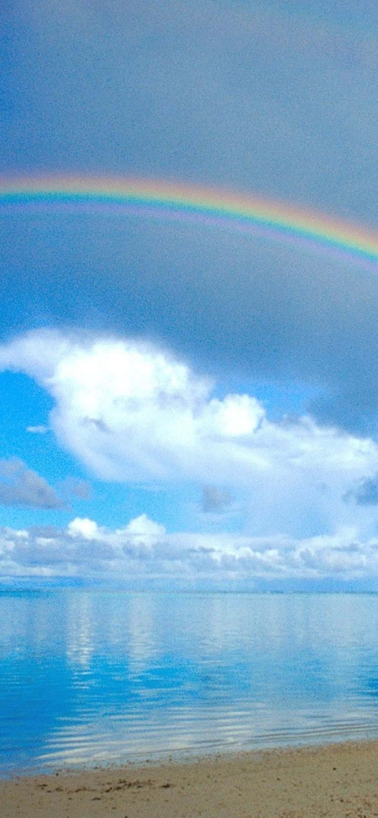 rainbow, beach, calm blue sea, 2K Phone Wallpaper