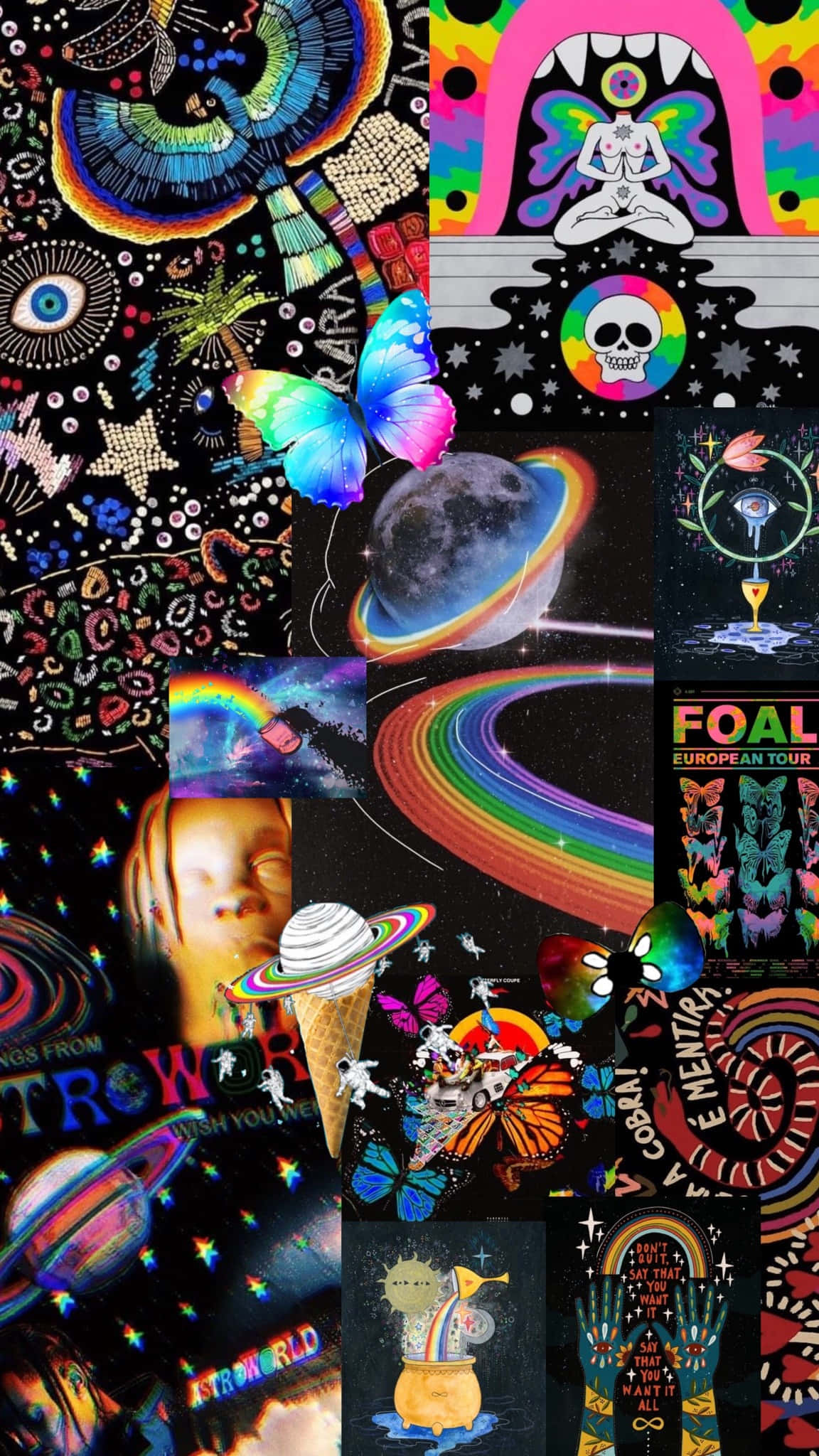 psychedelic, cosmic symbols, butterflies, Full HD Phone Wallpaper