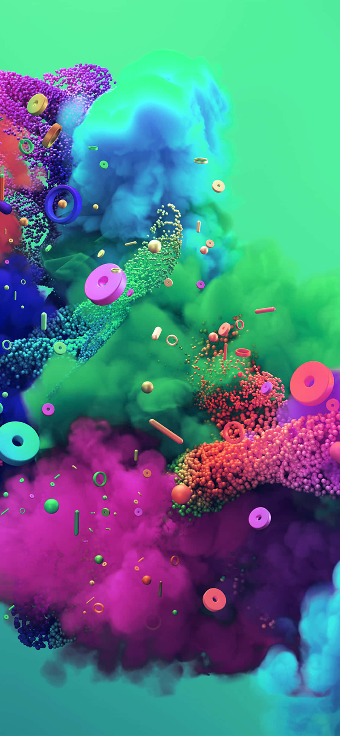 Rainbow iPhone, neon clouds, geometric shapes, Full HD Phone Wallpaper