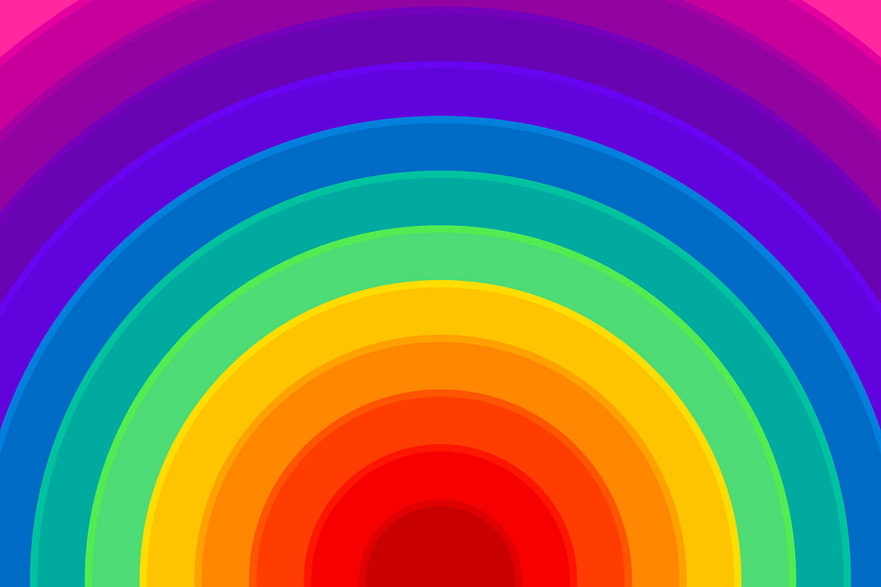 circle rainbow, concentric rainbow arcs, red center, HD Desktop Wallpaper