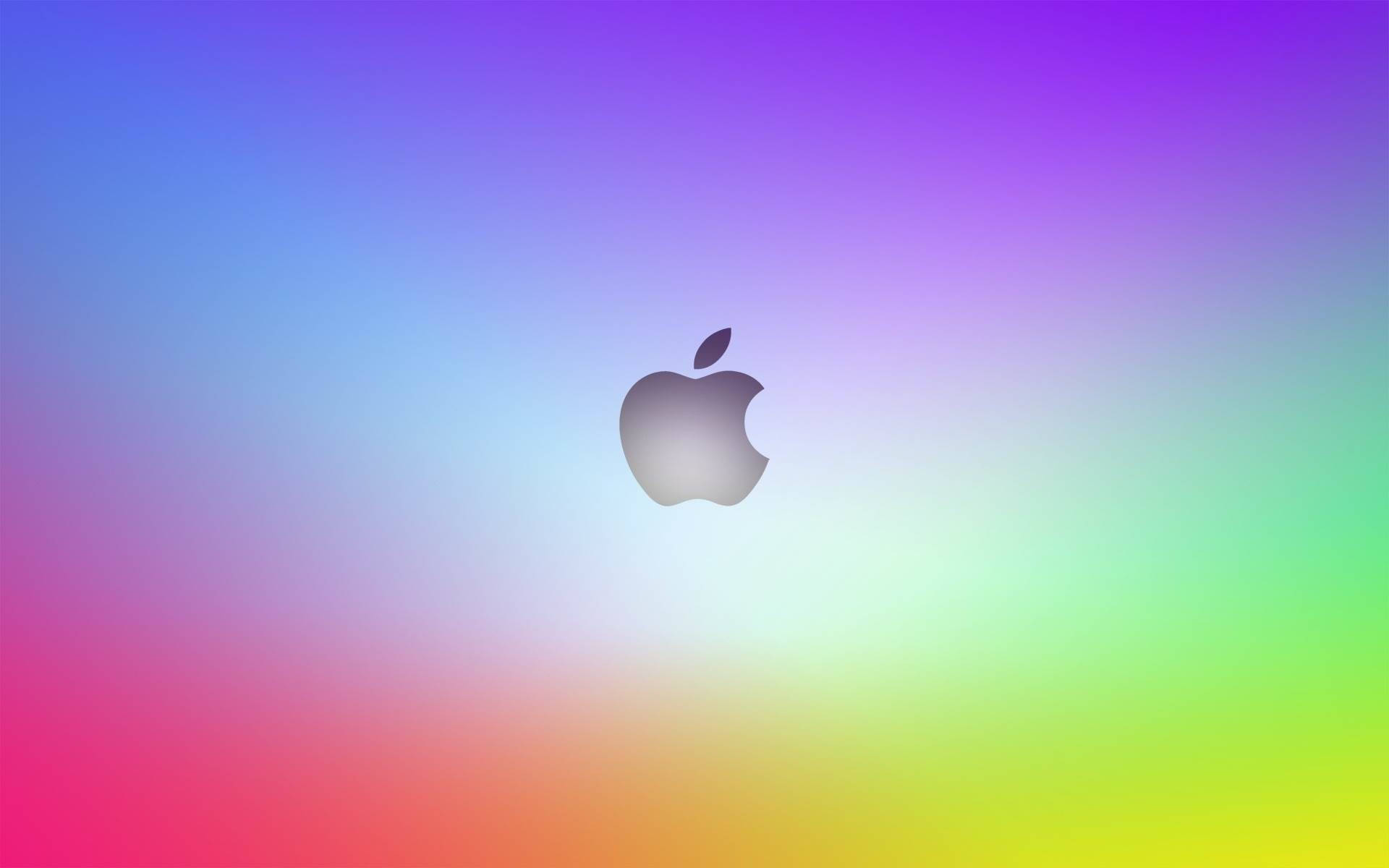 Apple HD Desktop, rainbow gradient, sleek silver Apple logo, Full HD Desktop Wallpaper
