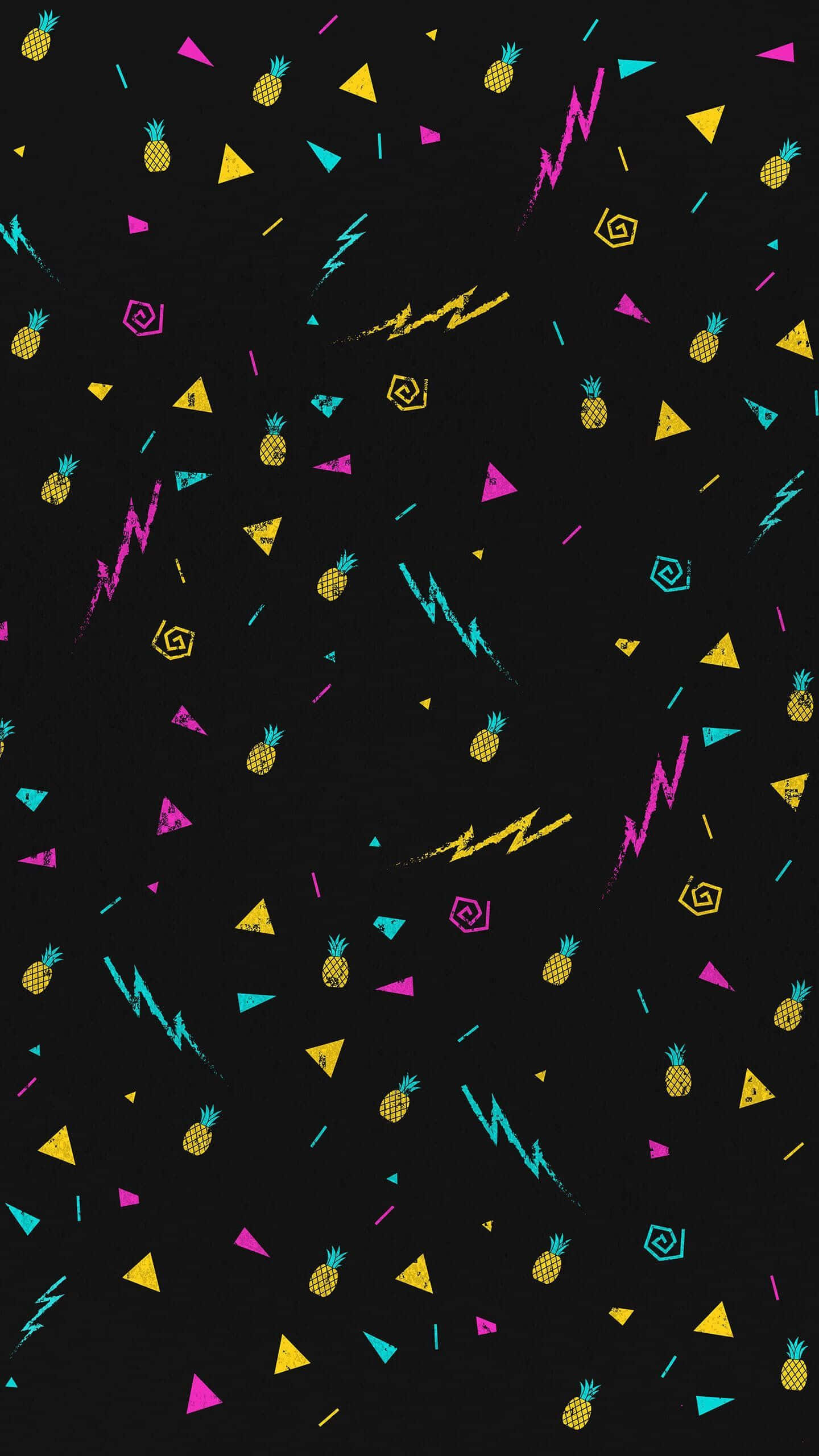 80s, neon pineapple, lightning bolts, 2K Phone Wallpaper