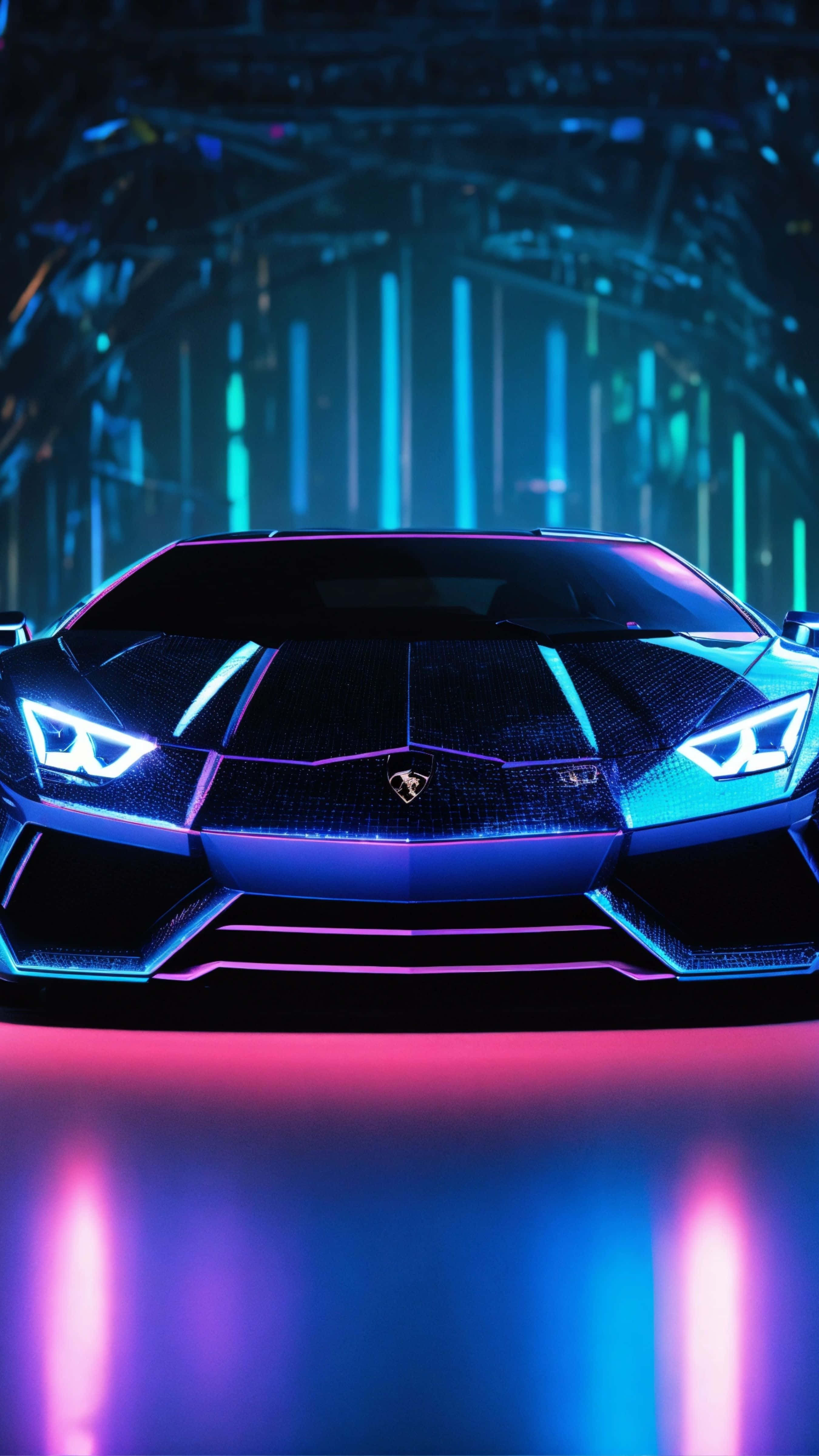 Lamborghini, neon blue, neon pink, 4K Phone Wallpaper