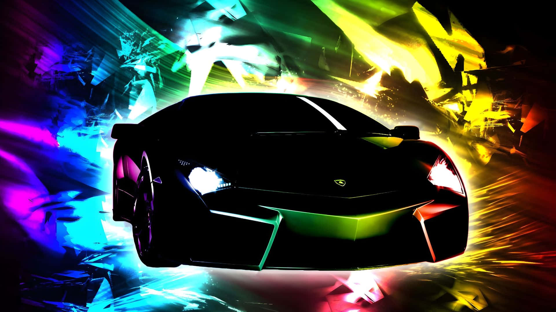 Rainbow Lamborghini, neon lights, vibrant abstract background, Full HD Desktop Wallpaper
