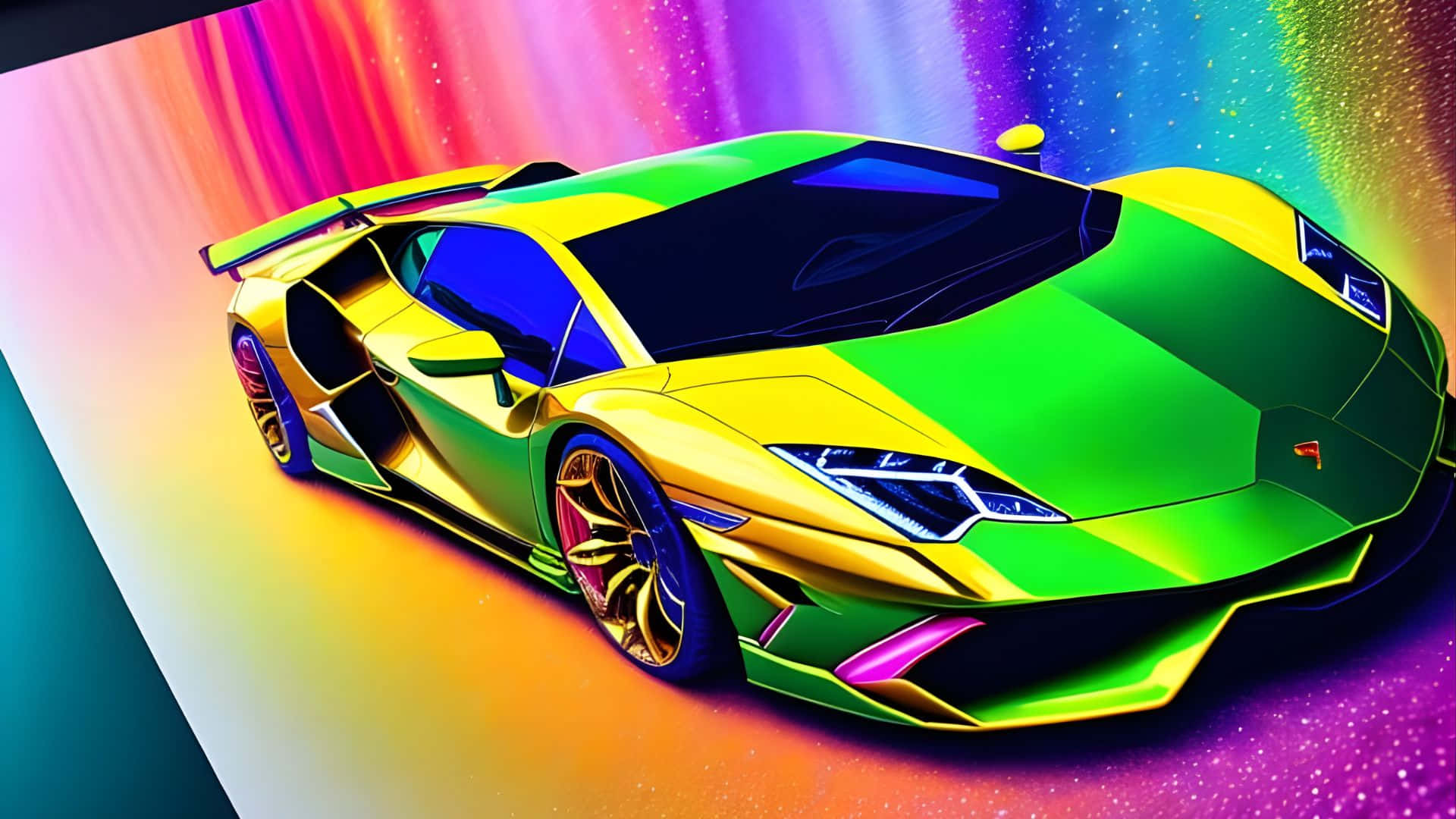 Rainbow Lamborghini, neon green, yellow, Full HD Desktop Wallpaper