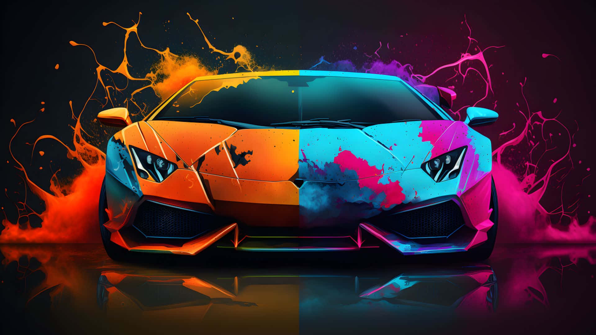 Rainbow Lamborghini, futuristic sports car, fiery orange, Full HD Desktop Wallpaper