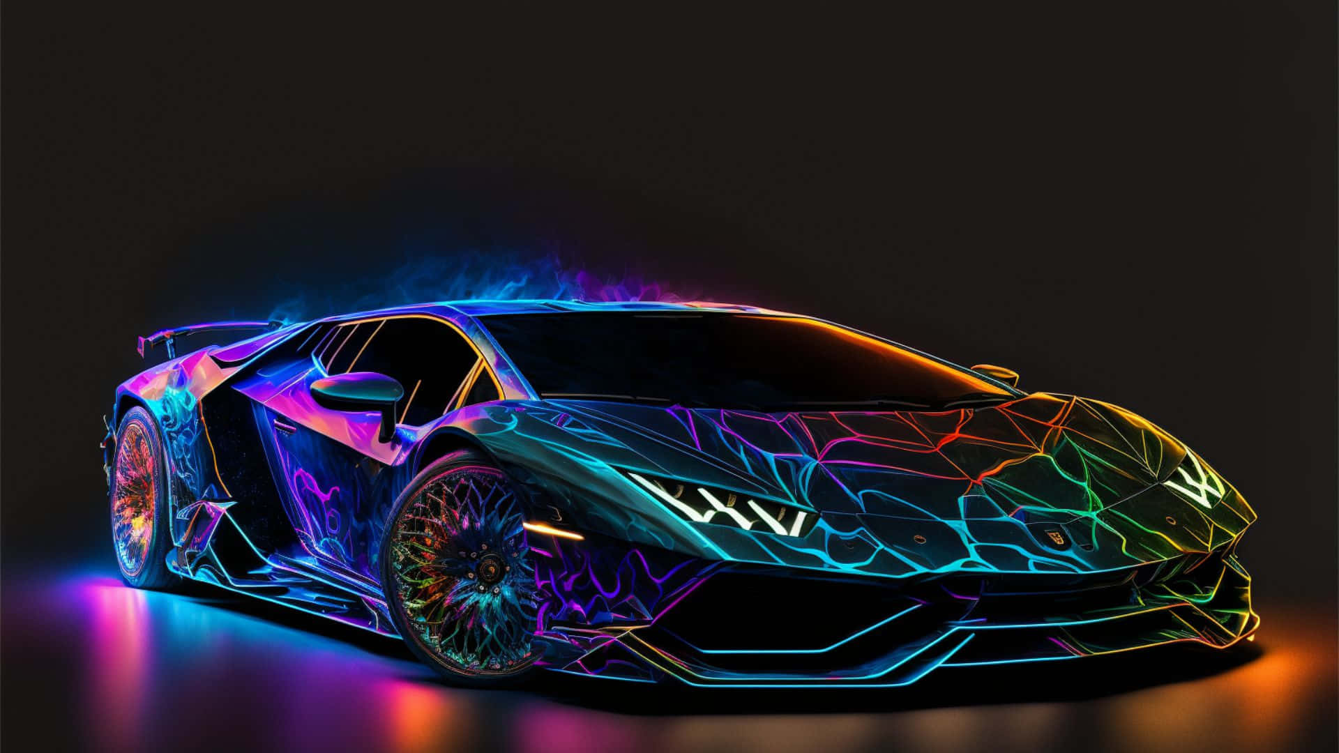 Rainbow Lamborghini, neon lights, purple blue, Full HD Desktop Wallpaper