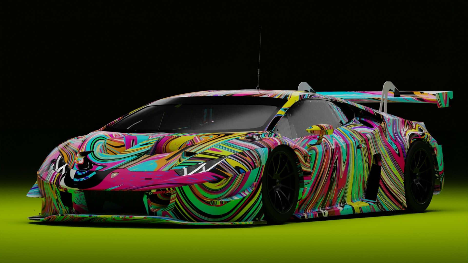 Rainbow Lamborghini, neon pink, green, Full HD Desktop Wallpaper