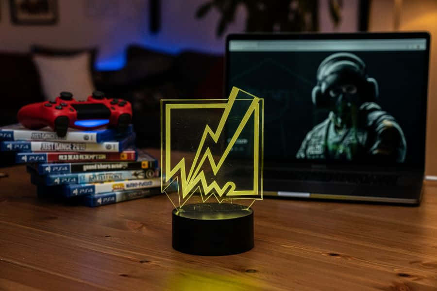 Rainbow Six Siege, Bandit, glowing yellow 3D gaming logo lamp, SD Desktop Wallpaper