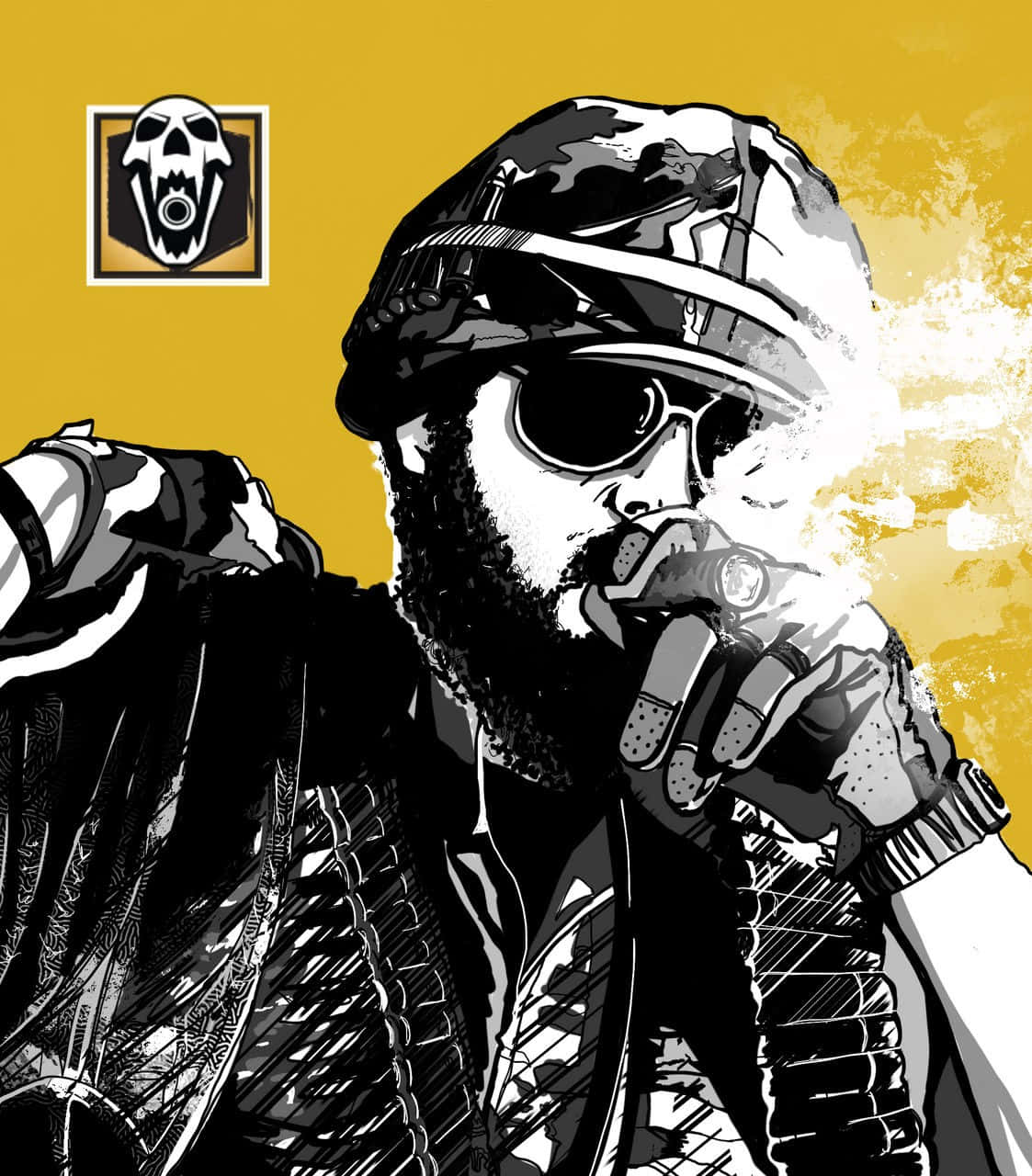 Blackbeard, Rainbow Six Siege, mustard yellow background, HD Phone Wallpaper