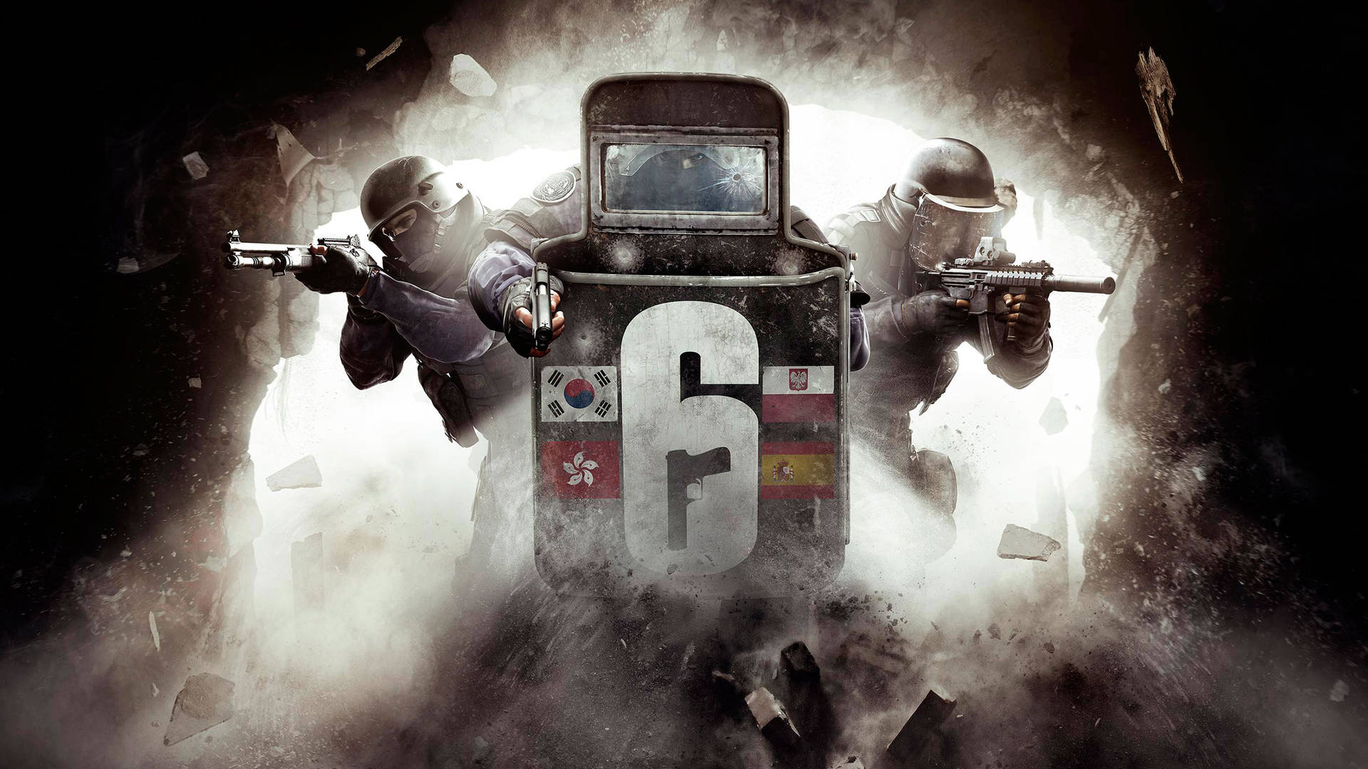 Rainbow Six Siege, tactical soldiers, shield bearing the number six, Full HD Desktop Wallpaper