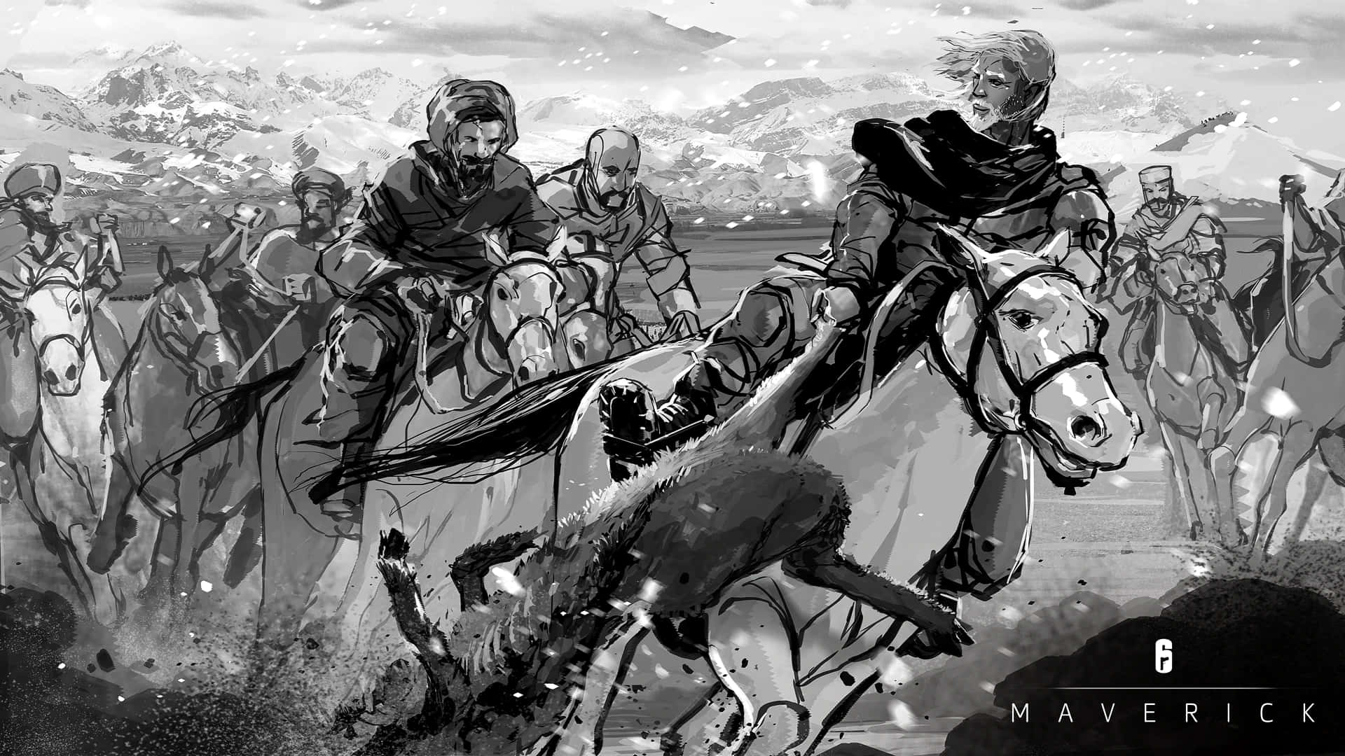 Rainbow Six Siege, Maverick, black and white illustration, Full HD Desktop Wallpaper