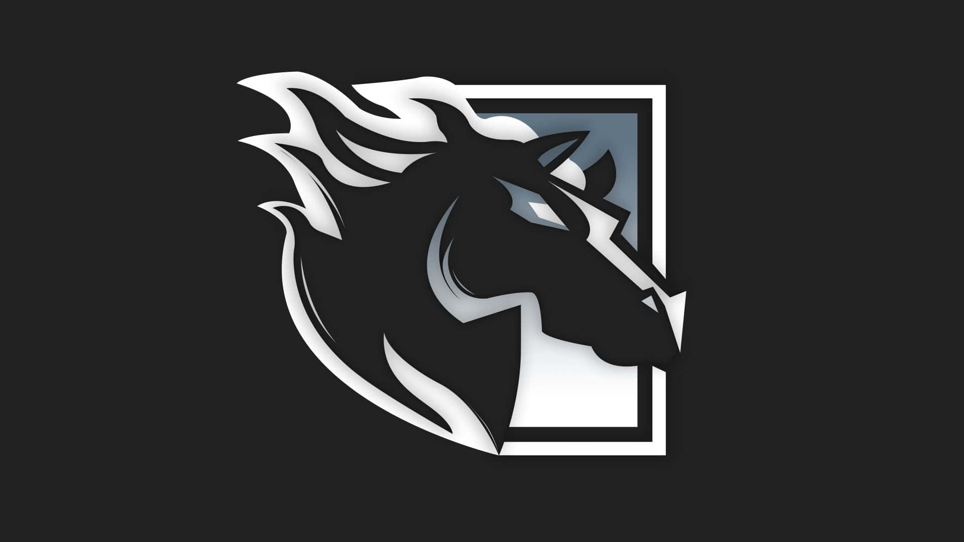 Rainbow Six Siege Maverick, sleek black and white stylized horse head logo, flowing mane, Full HD Desktop Wallpaper