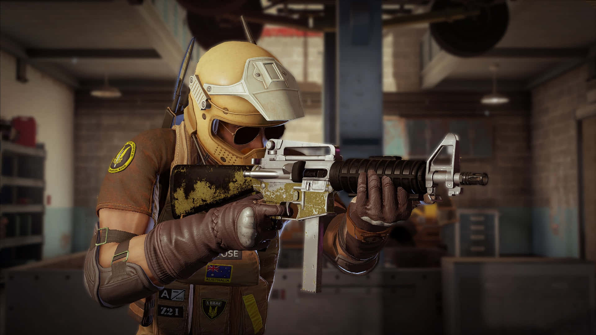Rainbow Six Siege, Mozzie, yellow helmet, Full HD Desktop Wallpaper