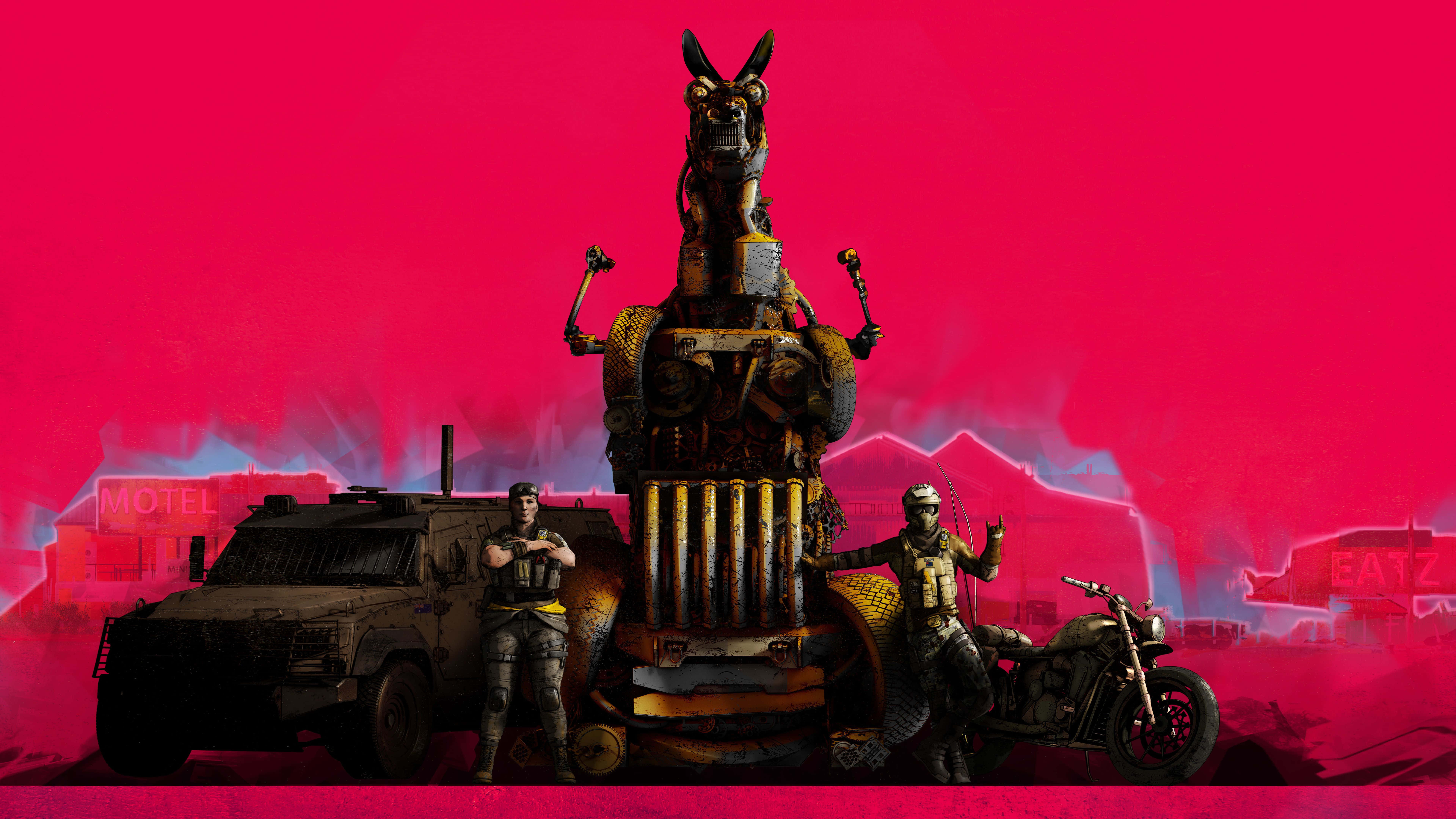 Mozzie, Rainbow Six Siege, neon pink wasteland, 8K Desktop Wallpaper