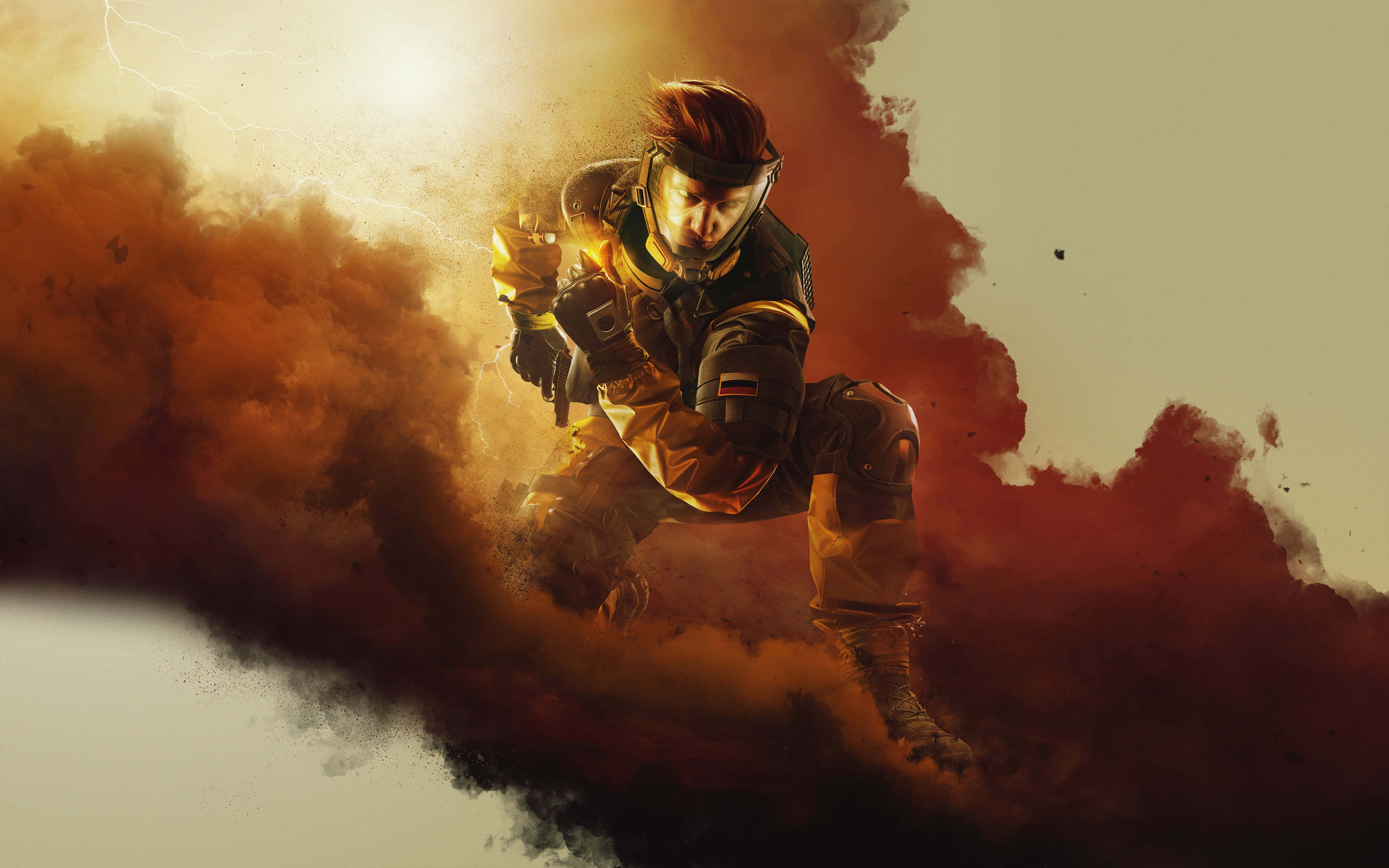 Rainbow Six Siege Operators, tactical gear, fiery explosion, 4K Desktop Wallpaper