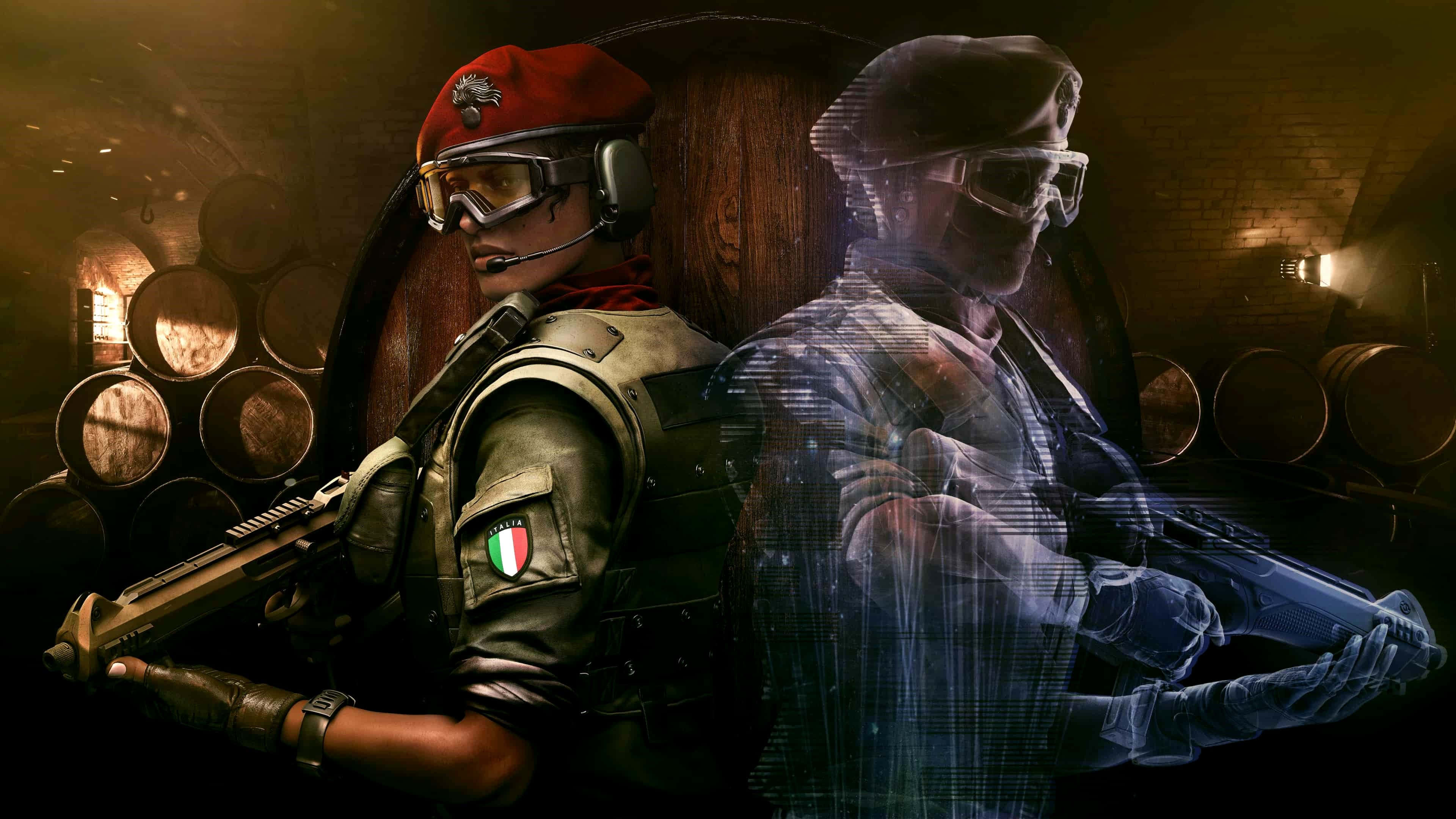 Rainbow Six Siege Operators, tactical gear, dimly lit warehouse, 4K Desktop Wallpaper
