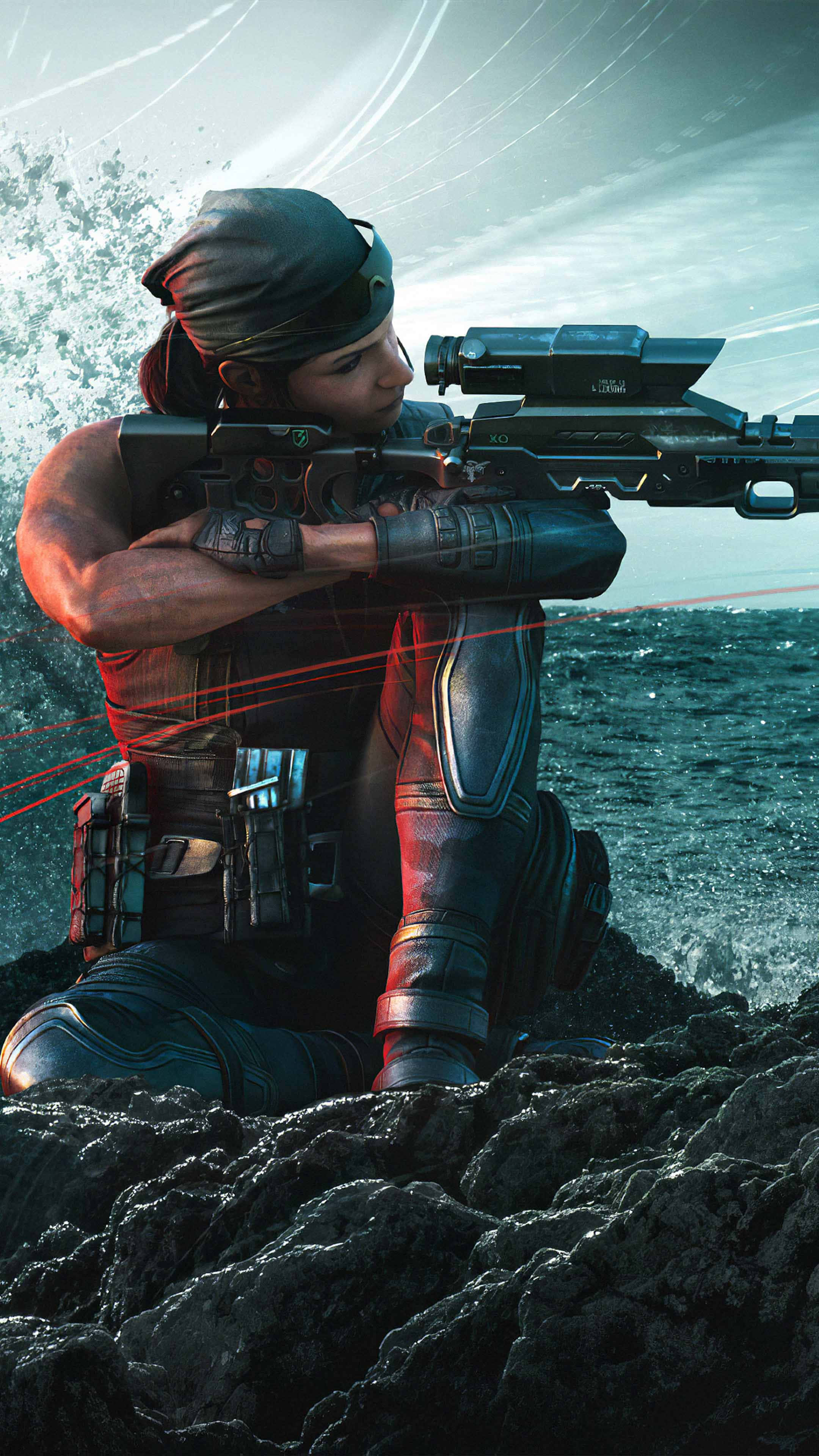 Rainbow Six Siege Operators, futuristic rifle, red laser sights, 4K Phone Wallpaper