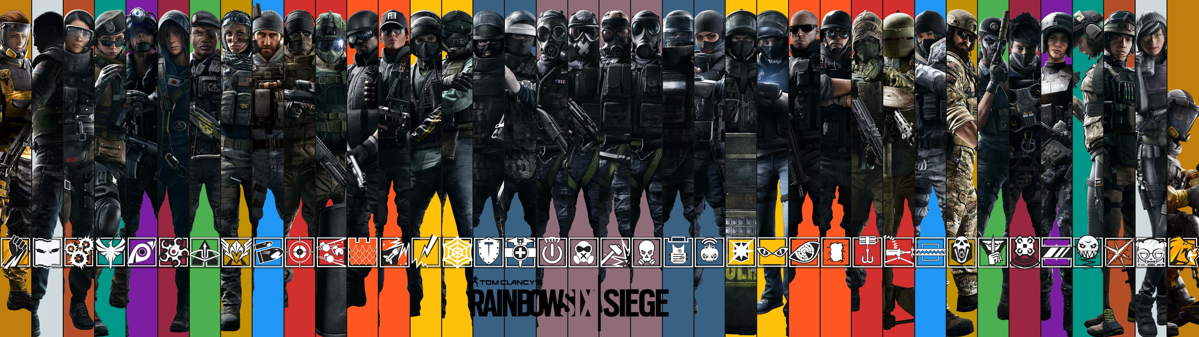 Rainbow Six Siege Operators, tactical gear, vibrant rainbow background, 4K Desktop Wallpaper