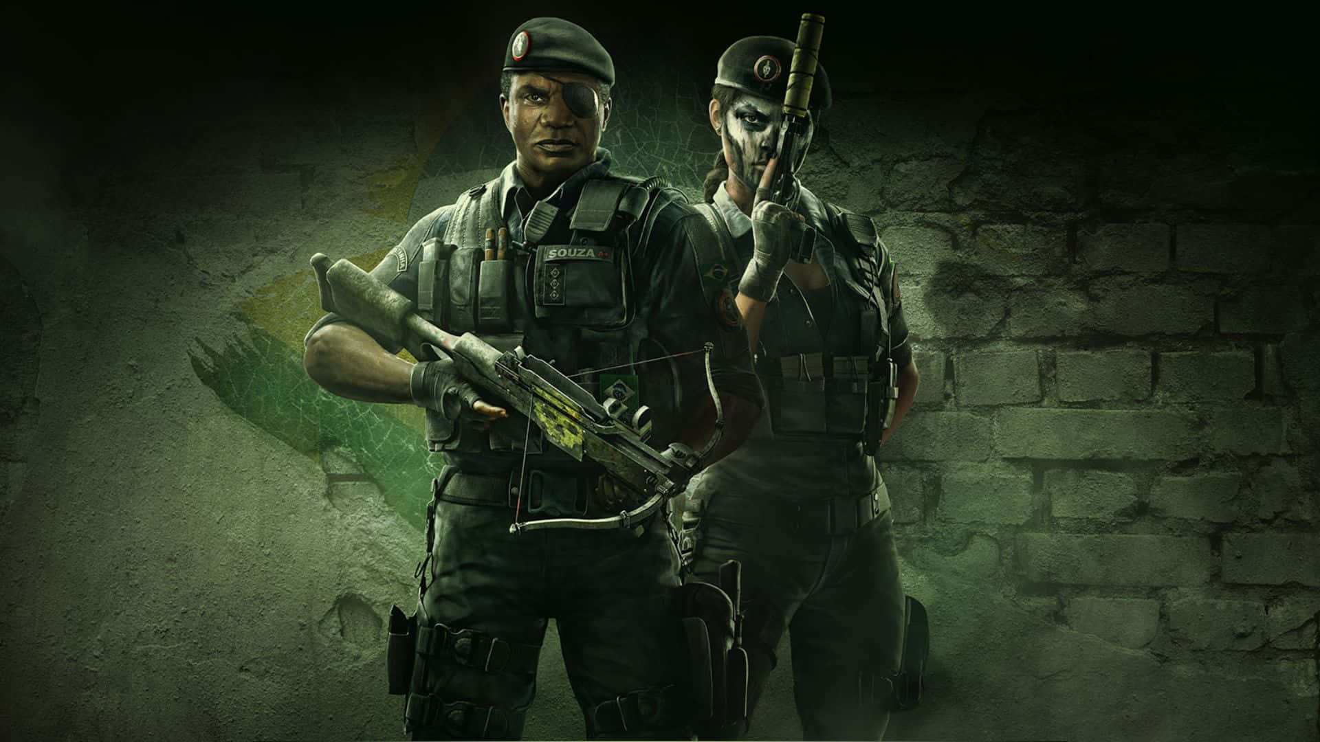 Rainbow Six Siege Operators, tactical gear, cracked brick wall, Full HD Desktop Wallpaper