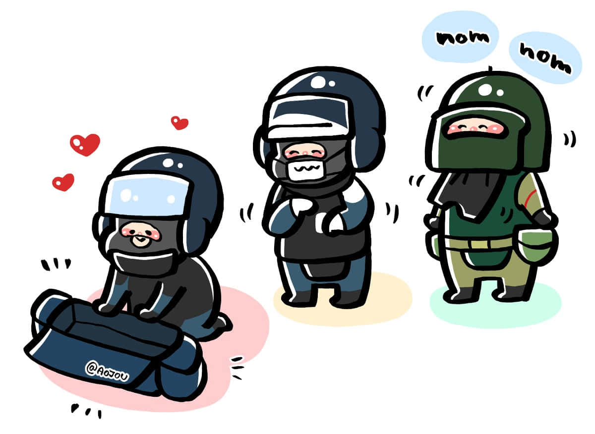 Rainbow Six Siege, Rook, chibi riot police officers, SD Desktop Wallpaper