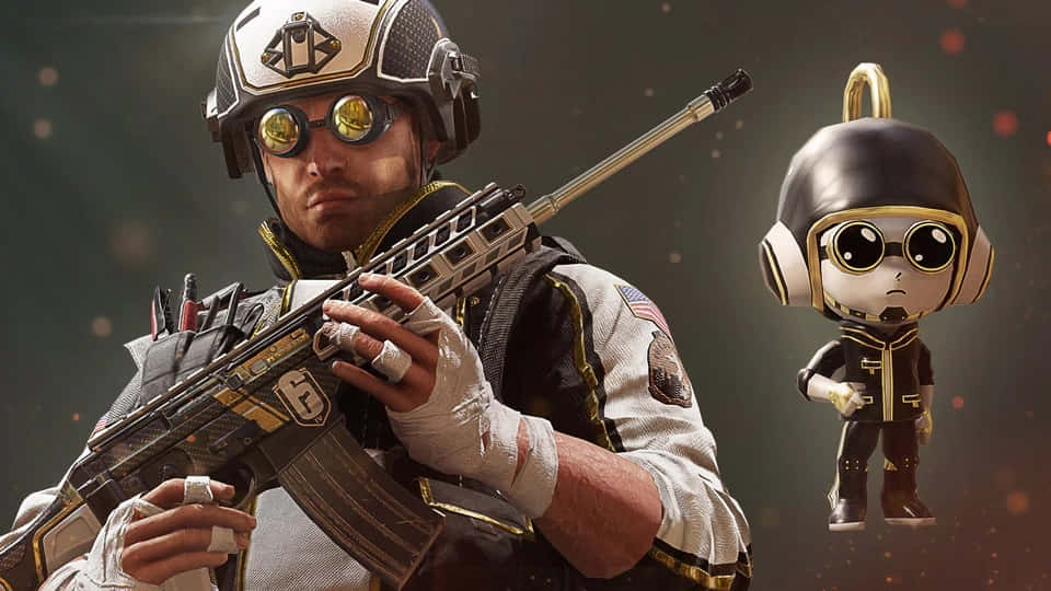 Rainbow Six Siege, Thermite, chibi-style character, SD Desktop Wallpaper
