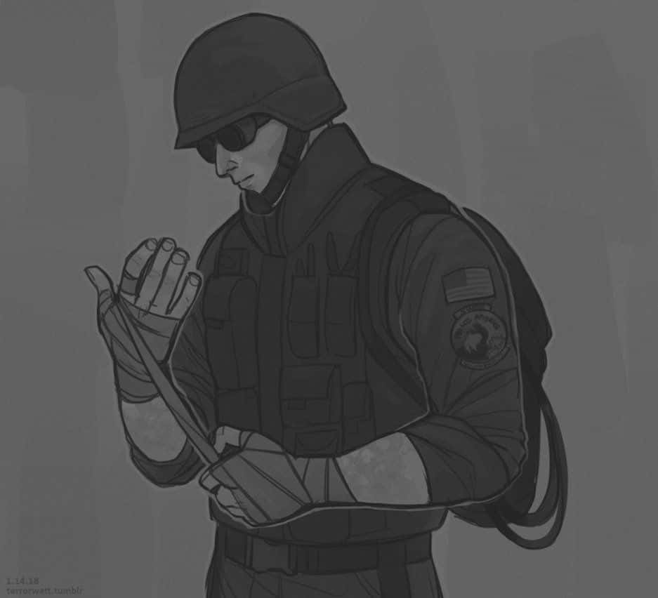 Rainbow Six Siege, Thermite, grayscale illustration, SD Desktop Wallpaper