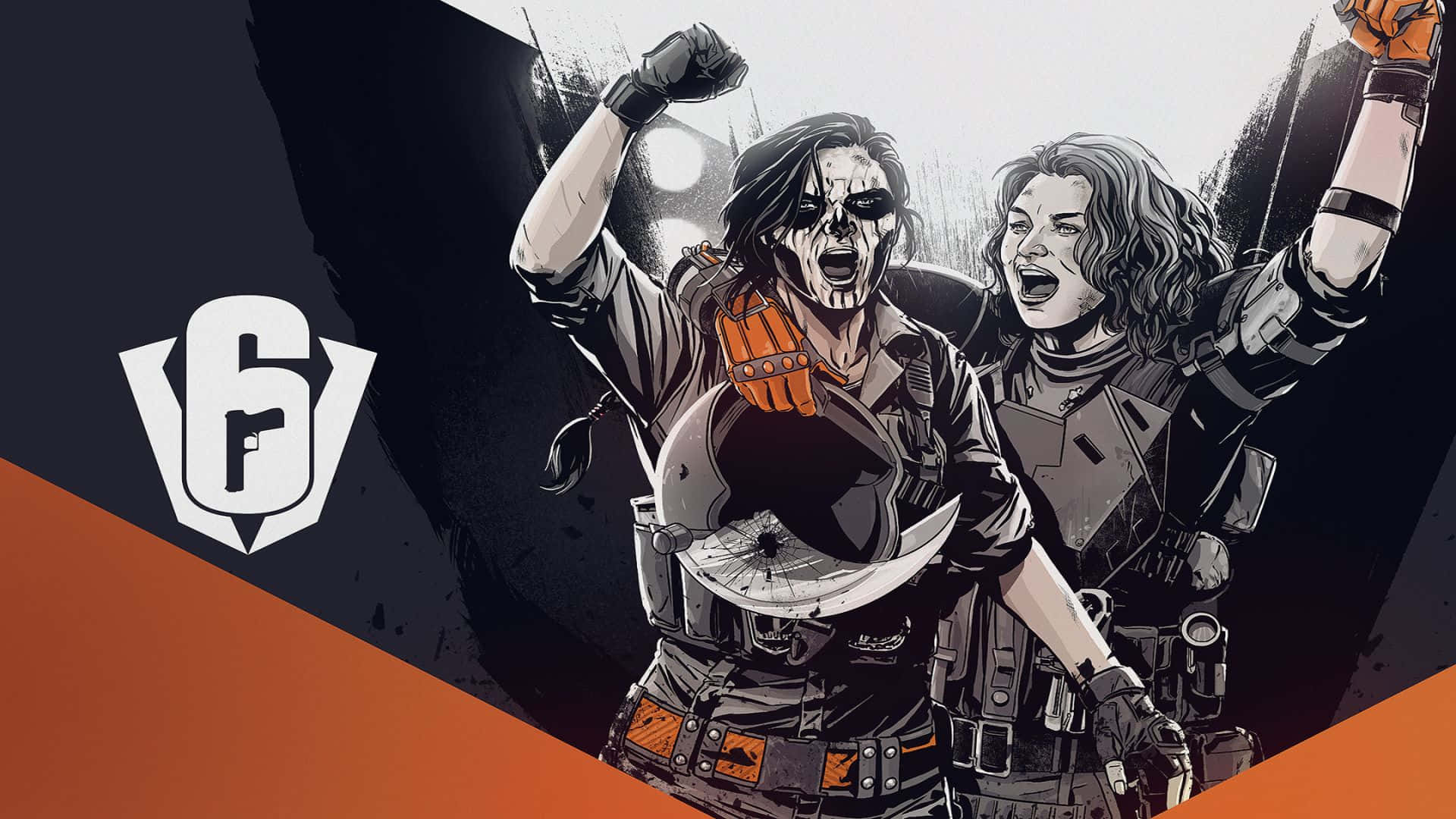 Rainbow Six Siege, tactical gear, black and orange background, Full HD Desktop Wallpaper