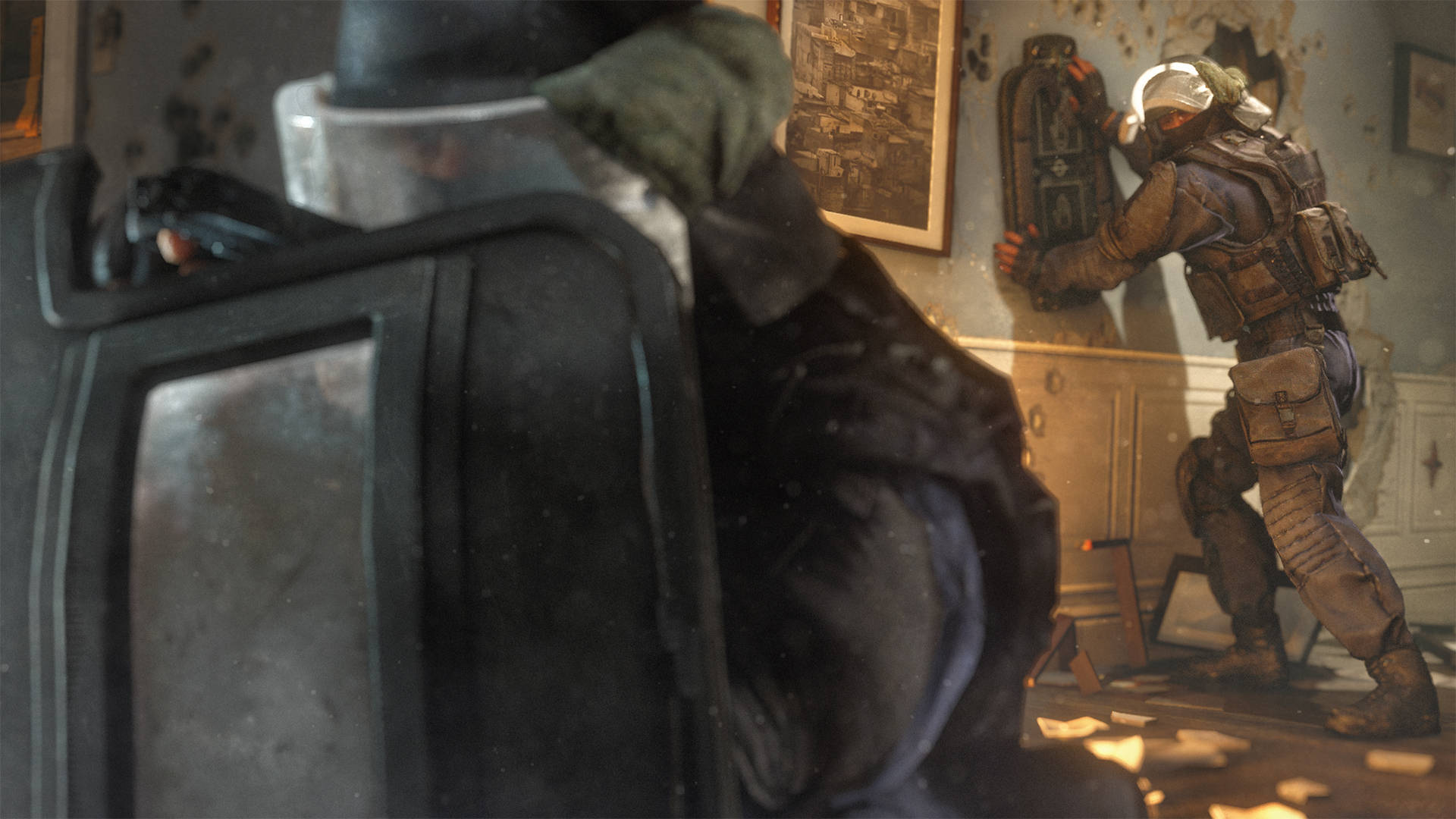 Rainbow Six Siege, tactical gear, bullet-riddled room, Full HD Desktop Wallpaper