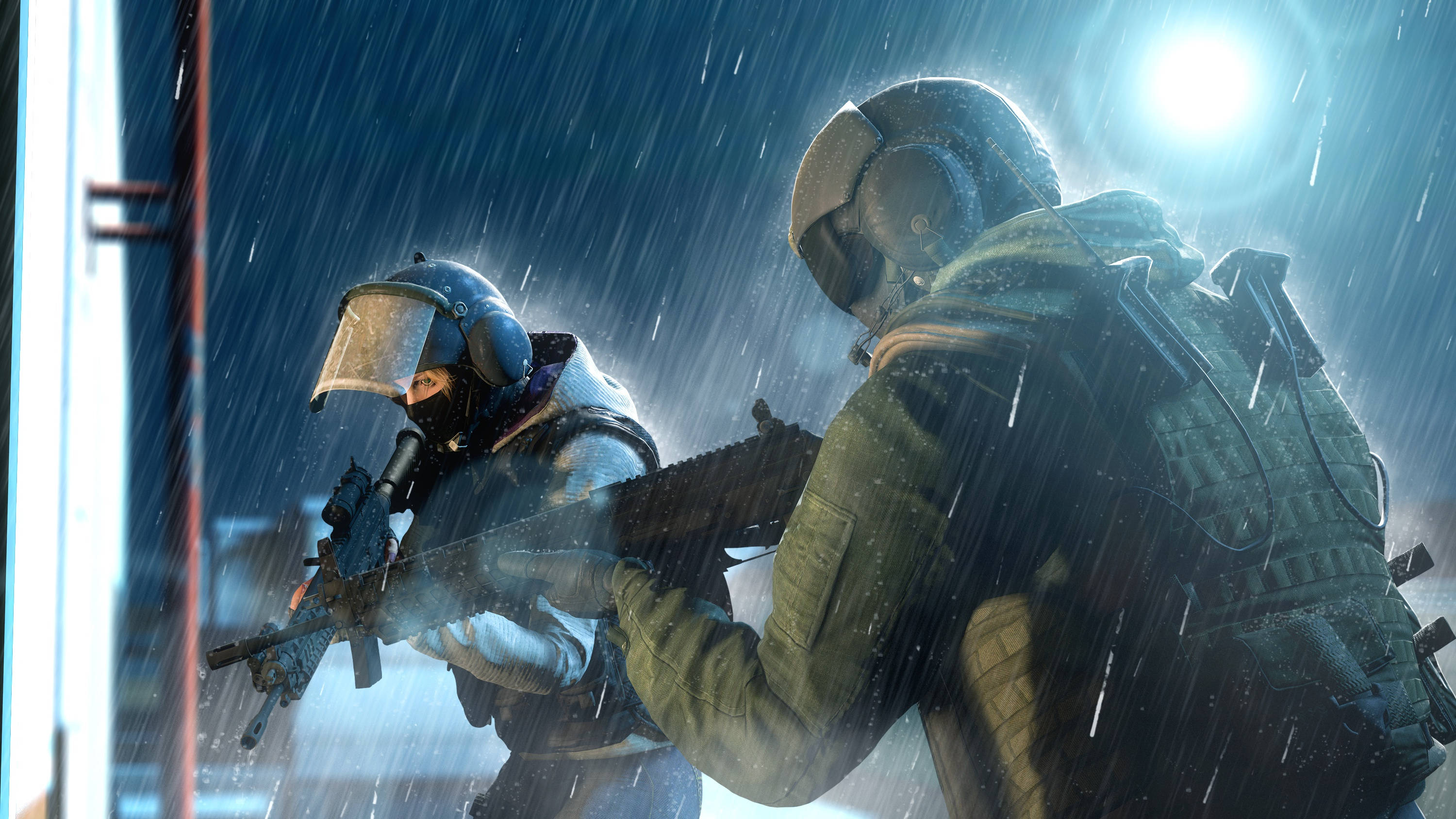 Rainbow Six Siege, tactical gear, heavy rain, 2K Desktop Wallpaper