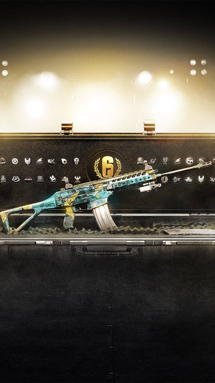Rainbow Six Siege, Blue Nebula Gun, teal and gold camouflaged assault rifle, HD Phone Wallpaper