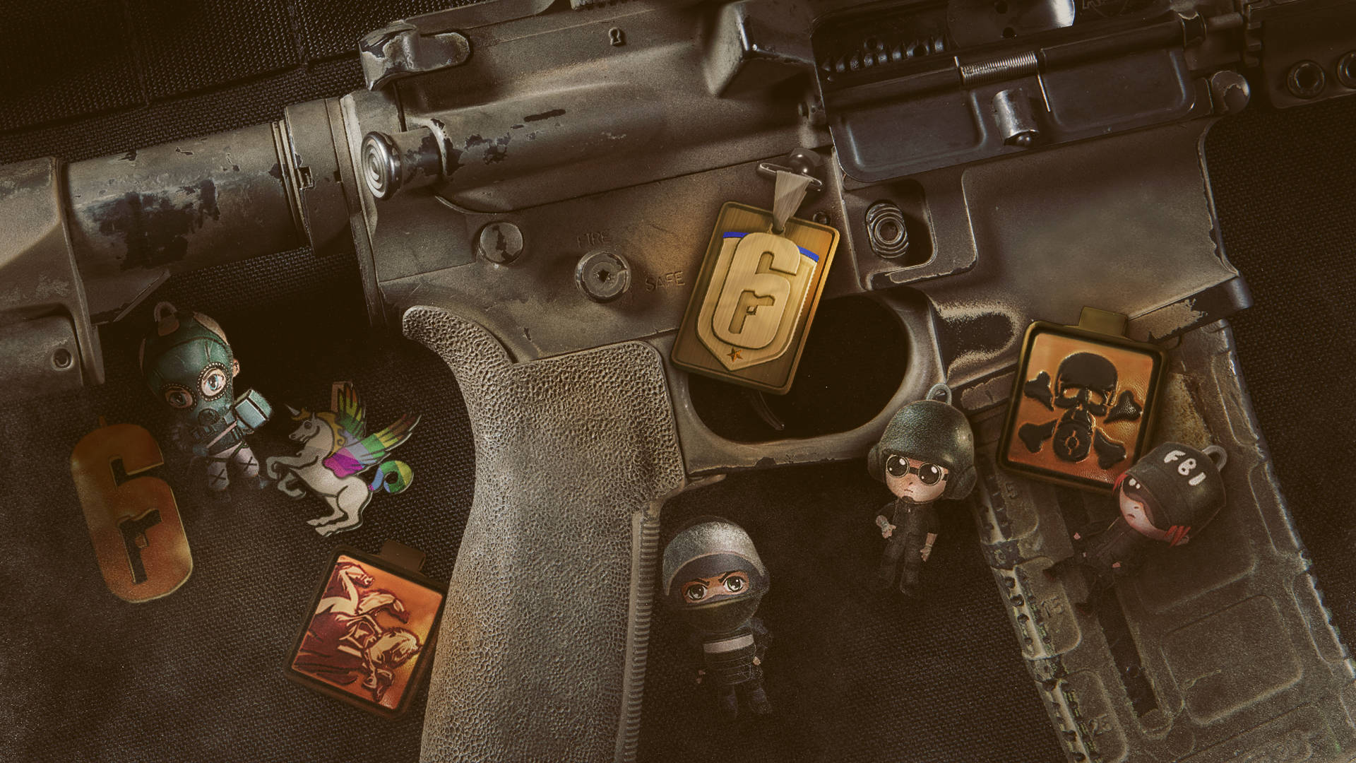 Rainbow Six Siege, rifle, anime-style character charms, Full HD Desktop Wallpaper