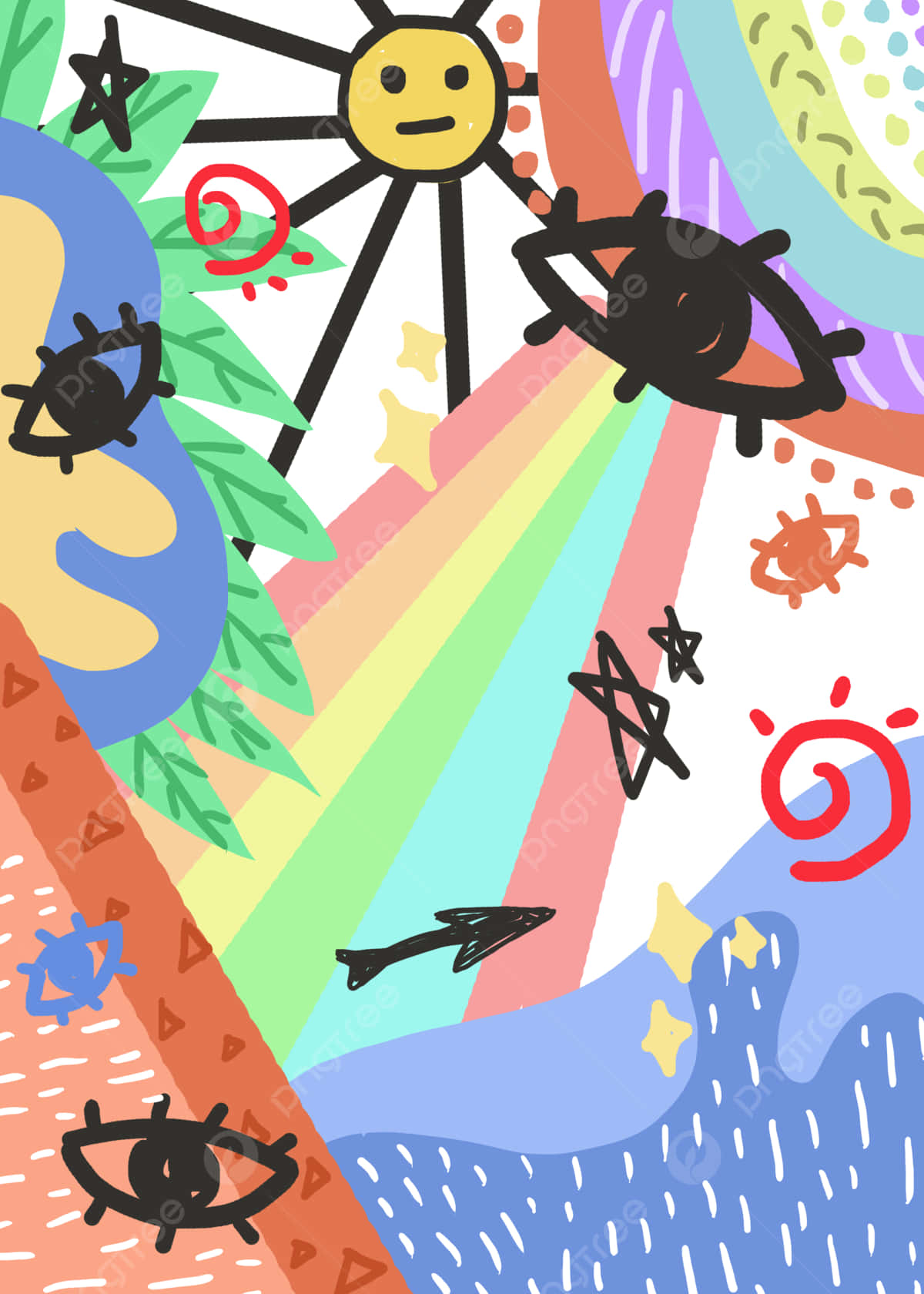 Preposterous Eye Rainbow, rainbow beams, stars, HD Phone Wallpaper