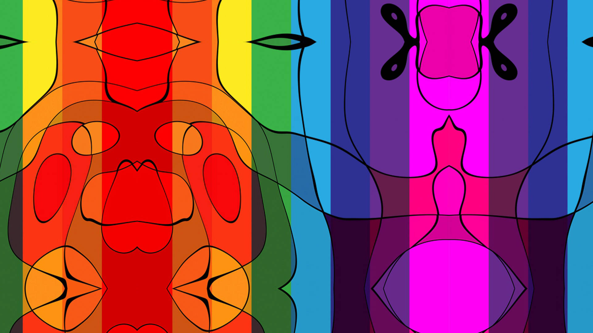 rainbow stripes, kaleidoscopic pattern, mirrored geometric shapes, Full HD Desktop Wallpaper