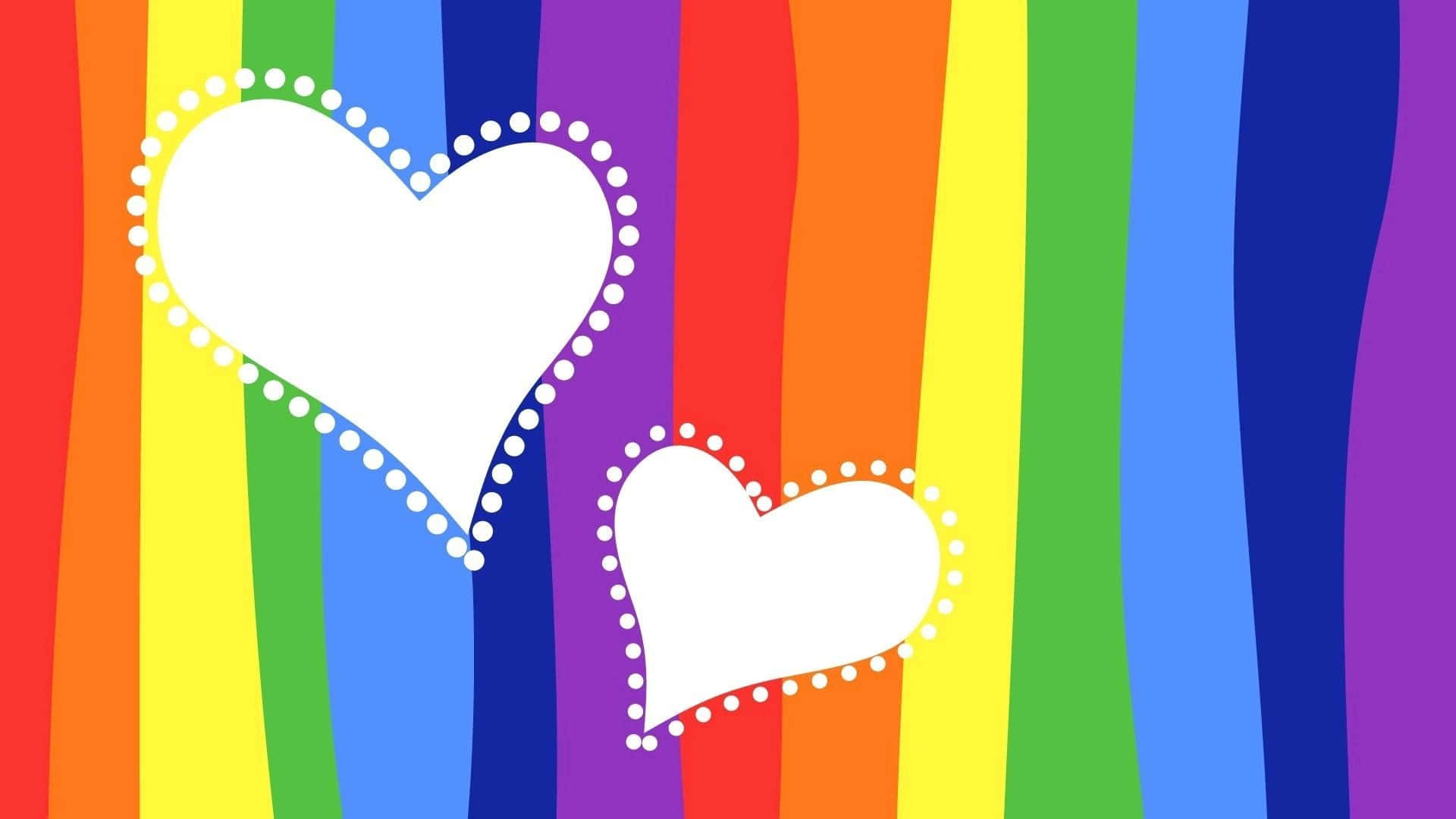 rainbow striped background, white dotted hearts, rainbow heart, Full HD Desktop Wallpaper