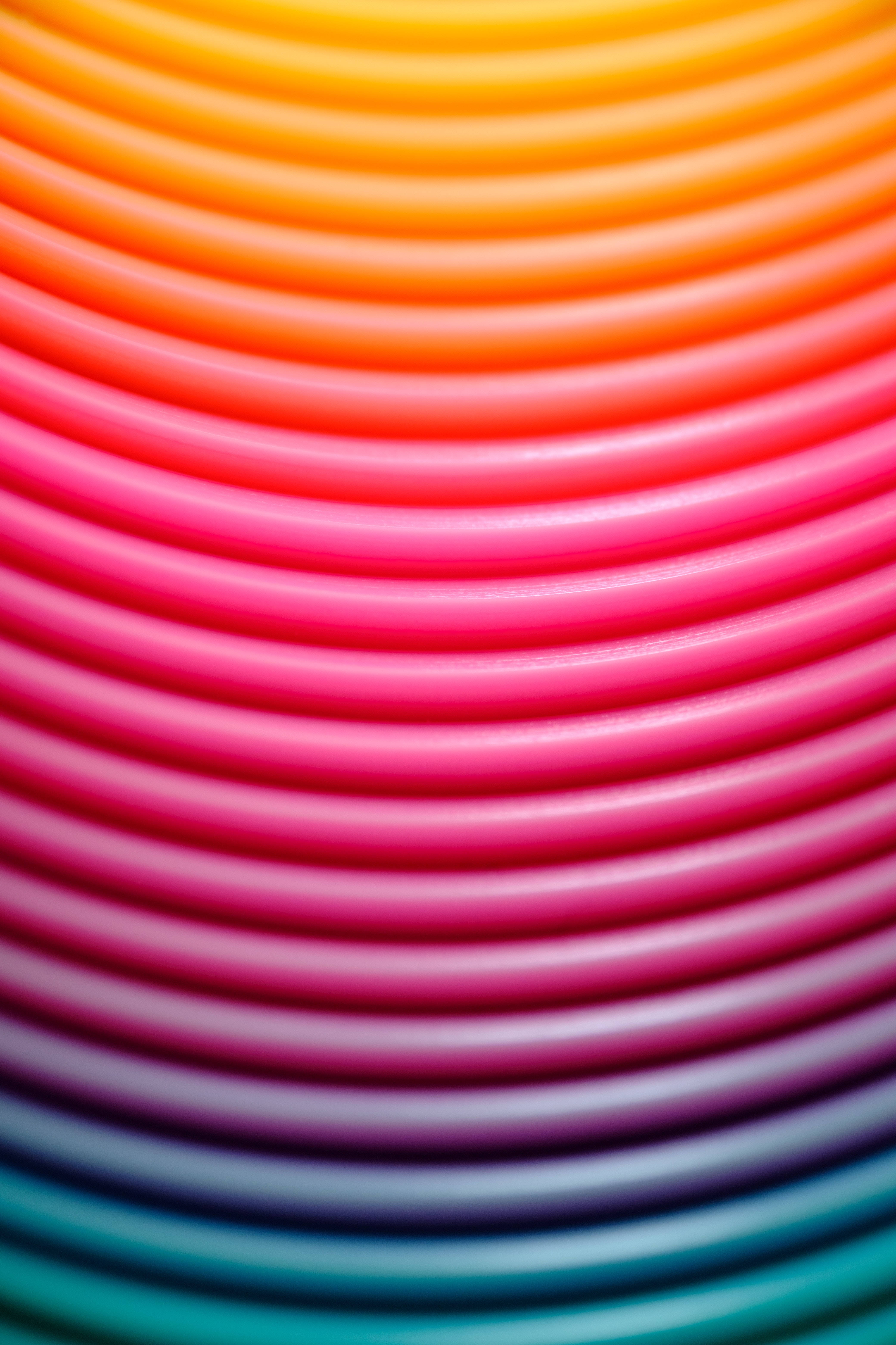 gradient rainbow stripes, vibrant concentric rainbow-colored plastic tubes, yellow to teal, 5K Phone Wallpaper