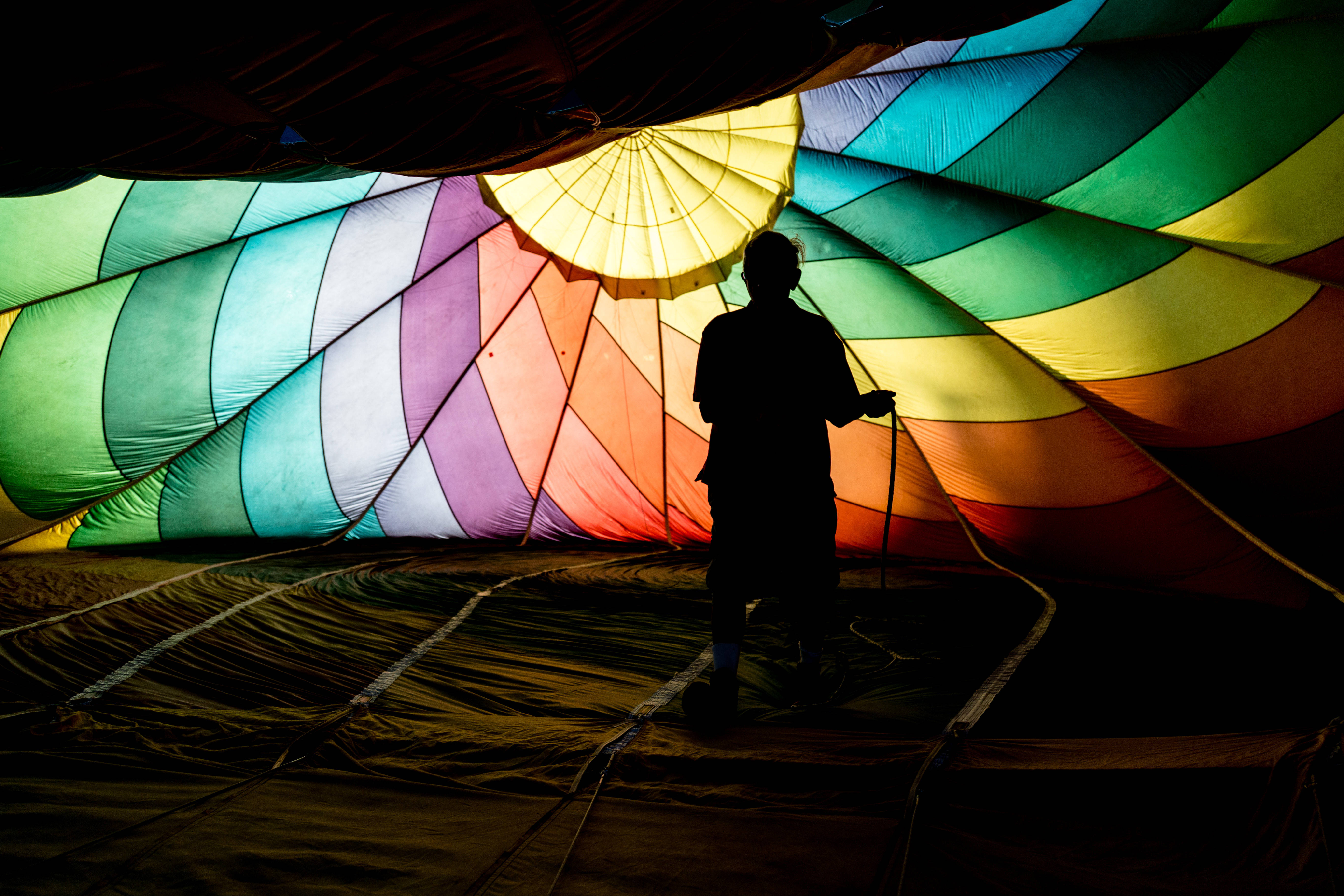 Rainbow Stripes, hot air balloon, rainbow hues, 5K Desktop Wallpaper