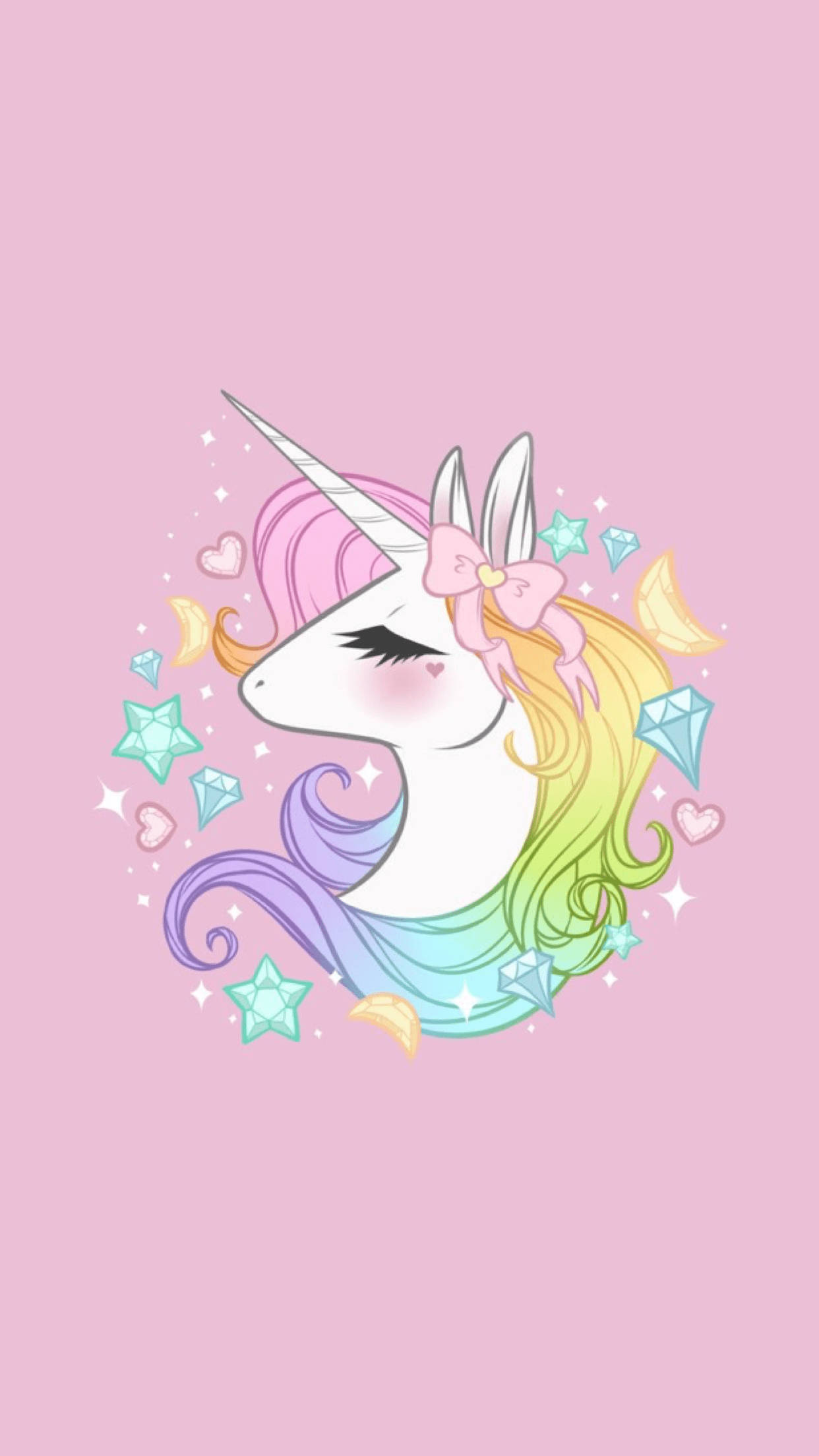 Rainbow Unicorn, rainbow mane, pink bow, Full HD Phone Wallpaper