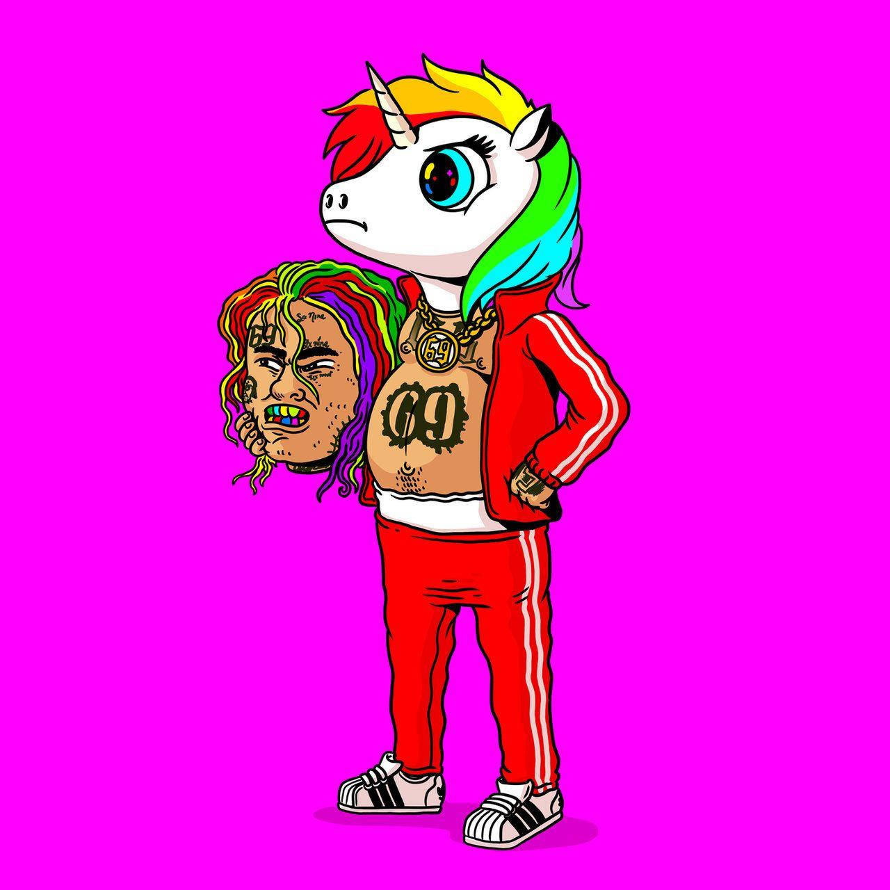 6ix9ine, rainbow unicorn, rainbow hair, HD Desktop Wallpaper